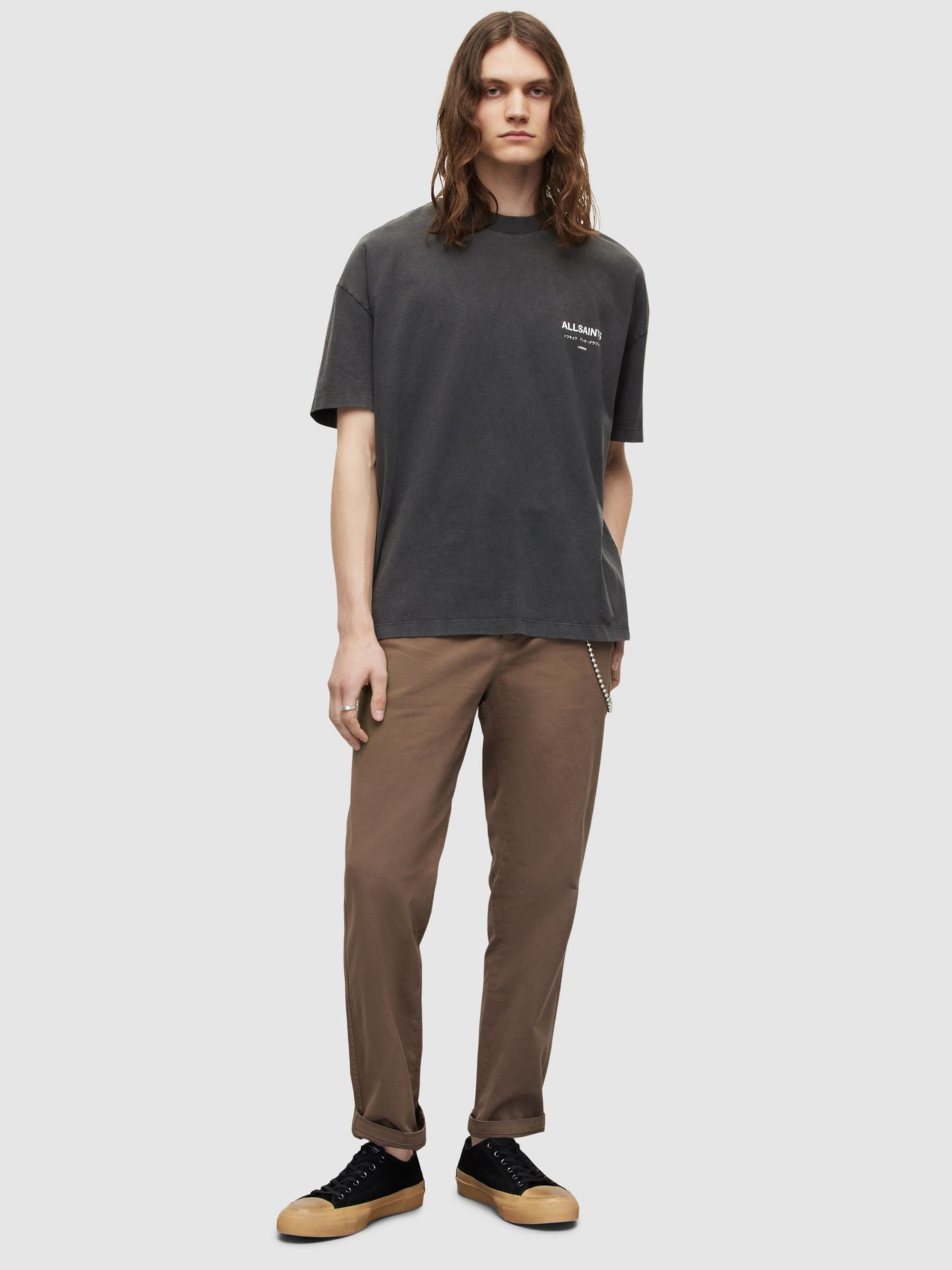 AllSaints Underground T-Shirt, Washed Black at John Lewis & Partners