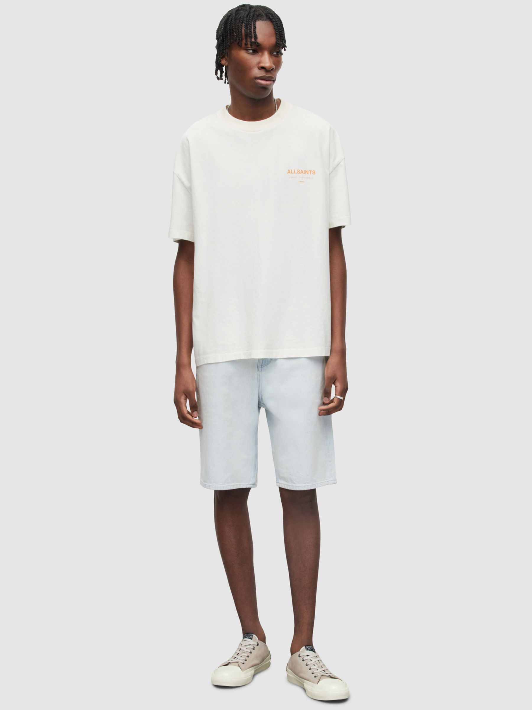AllSaints Underground T-Shirt, Ashen White/Orange at John Lewis & Partners