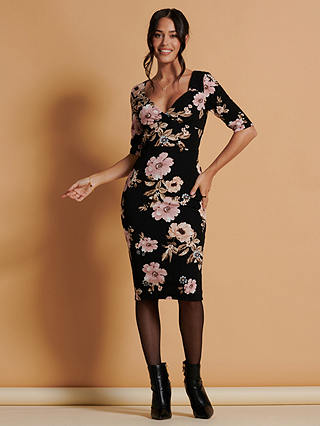 Jolie Moi Bodycon Floral Dress, Black