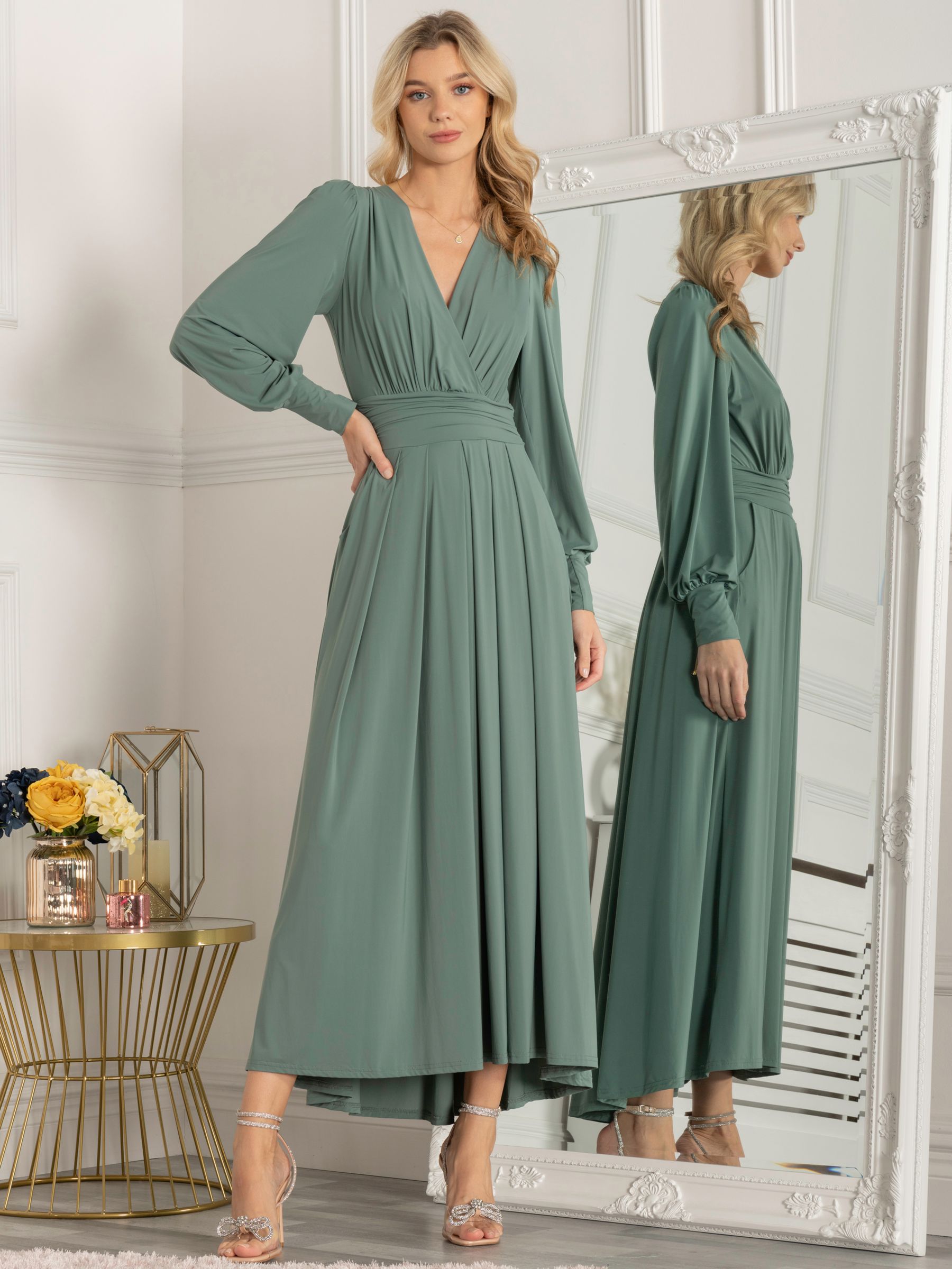 Winter Luxury Hunter Green Ruffled Kimono Dress For Pregnant Women