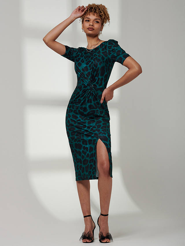 Jolie Moi Arica Puff Sleeve Bodycon Midi Dress, Green/Black