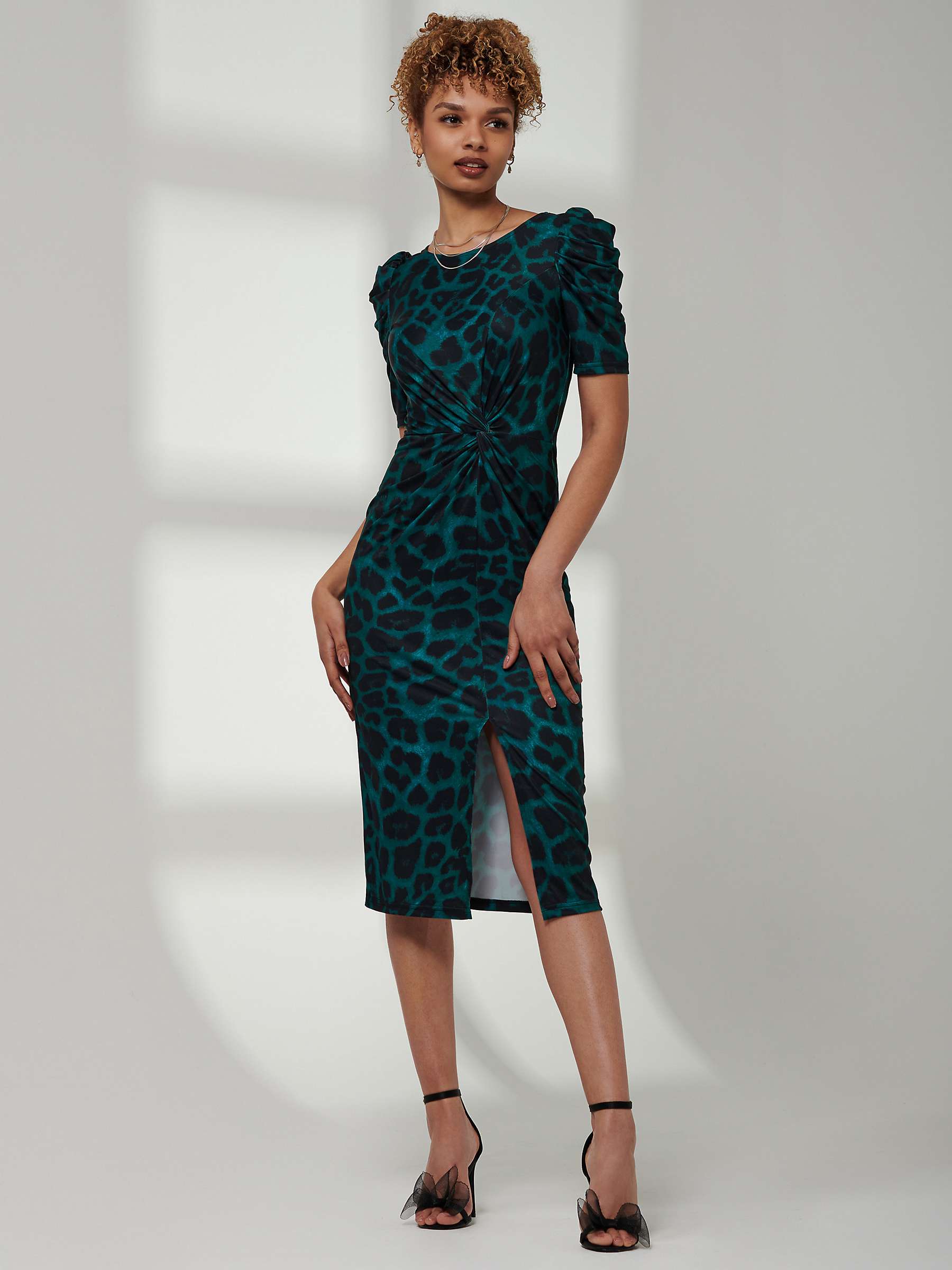Buy Jolie Moi Arica Puff Sleeve Bodycon Midi Dress, Green/Black Online at johnlewis.com