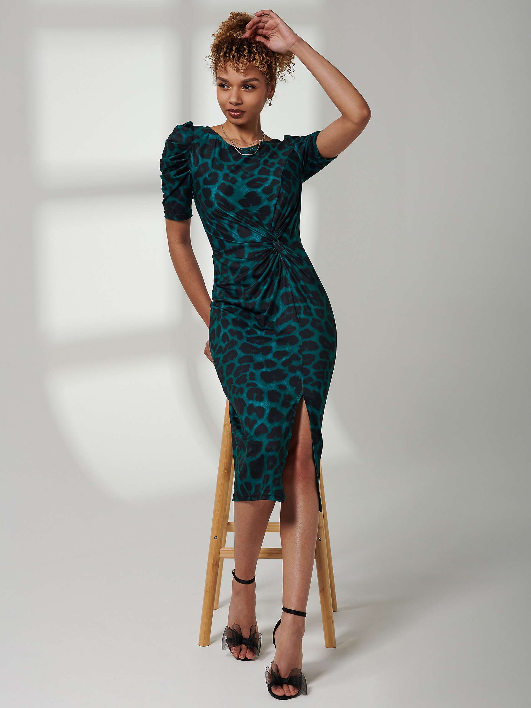 Buy Jolie Moi Arica Puff Sleeve Bodycon Midi Dress, Green/Black Online at johnlewis.com