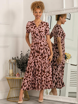 Jolie Moi Daria Pleat Detail Abstract Print Midi Dress, Pink