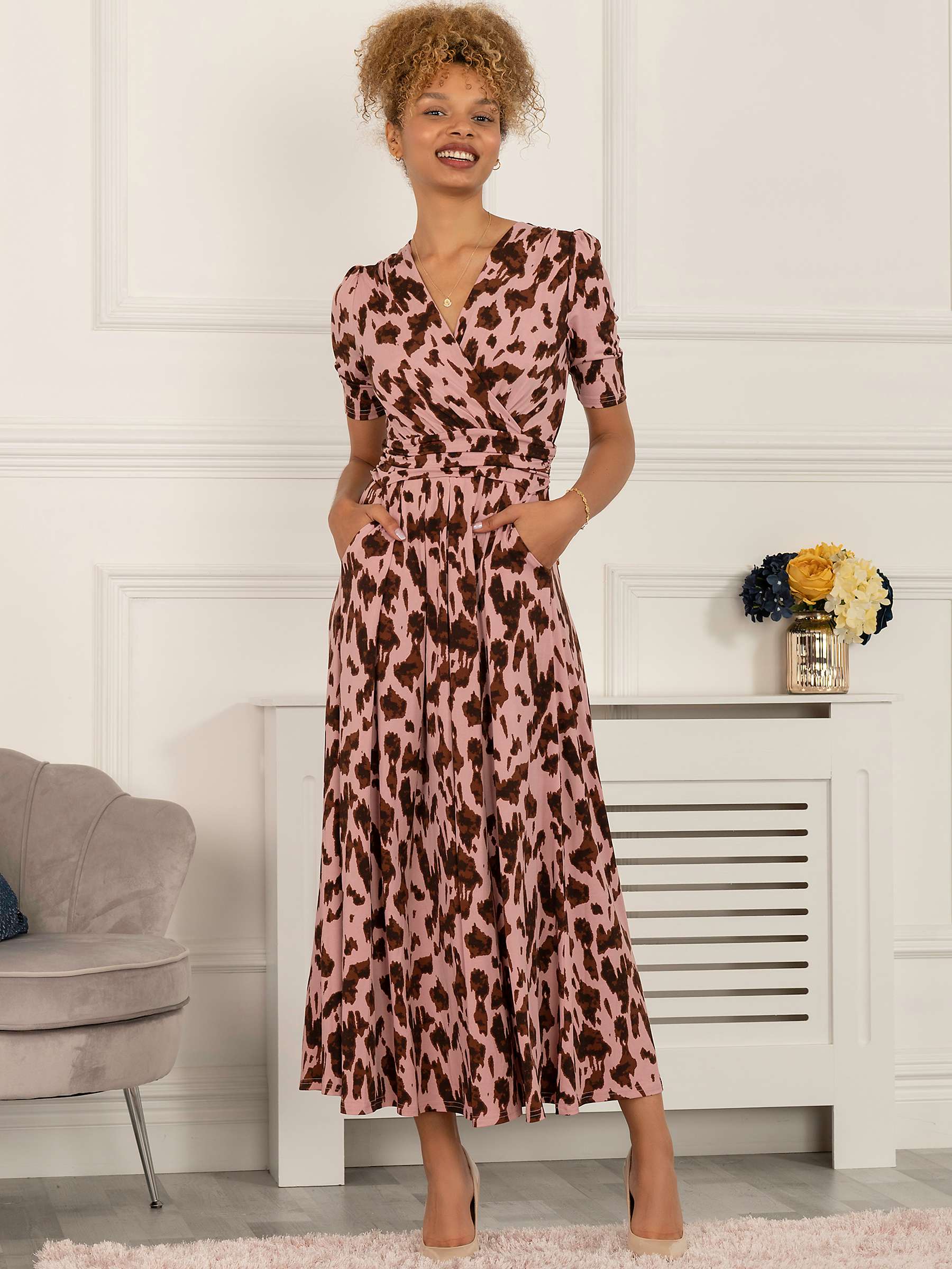 Buy Jolie Moi Daria Pleat Detail Abstract Print Midi Dress, Pink Online at johnlewis.com