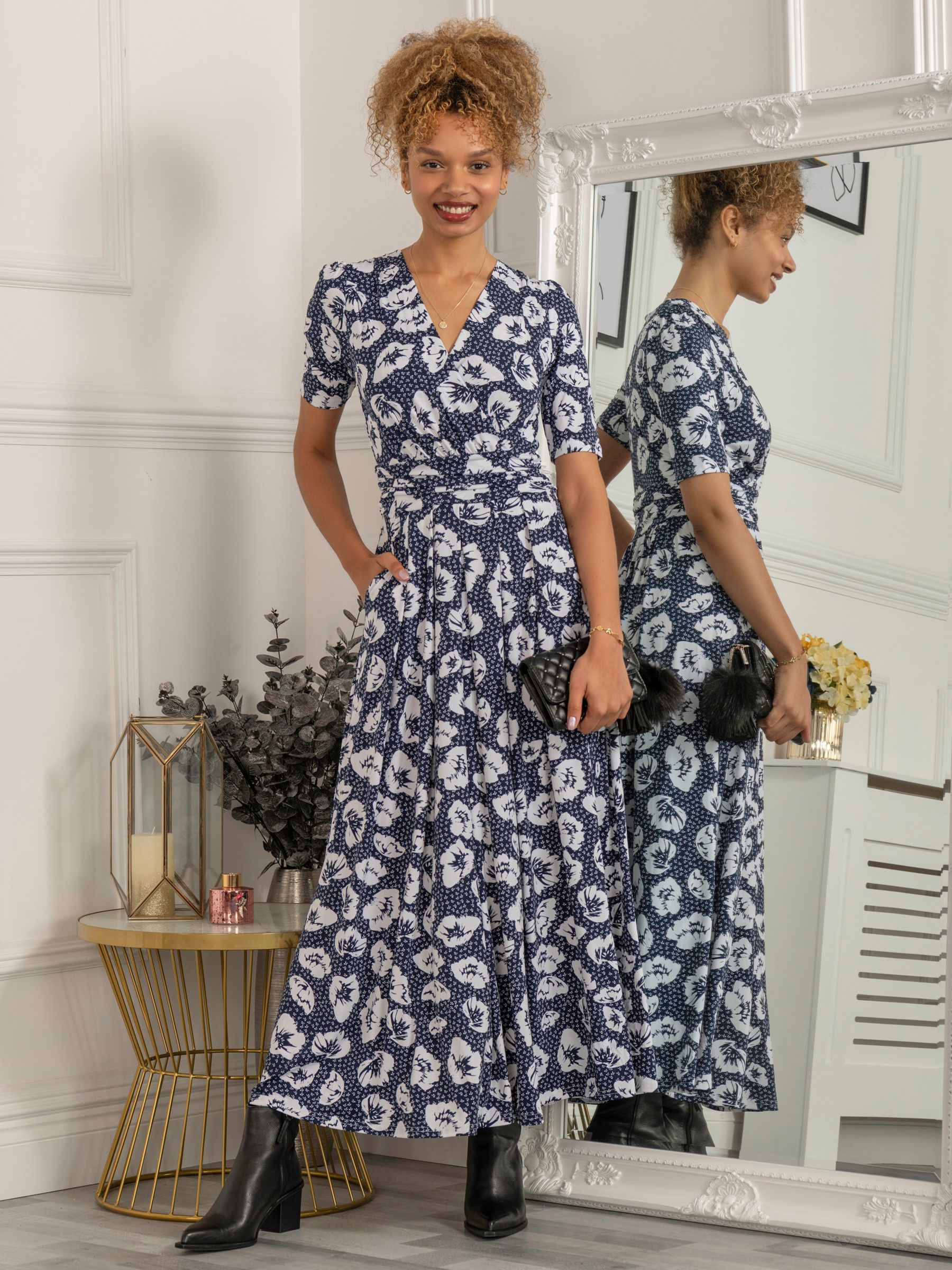 Jolie Moi Evita Floral Maxi Dress, Navy/White at John Lewis & Partners
