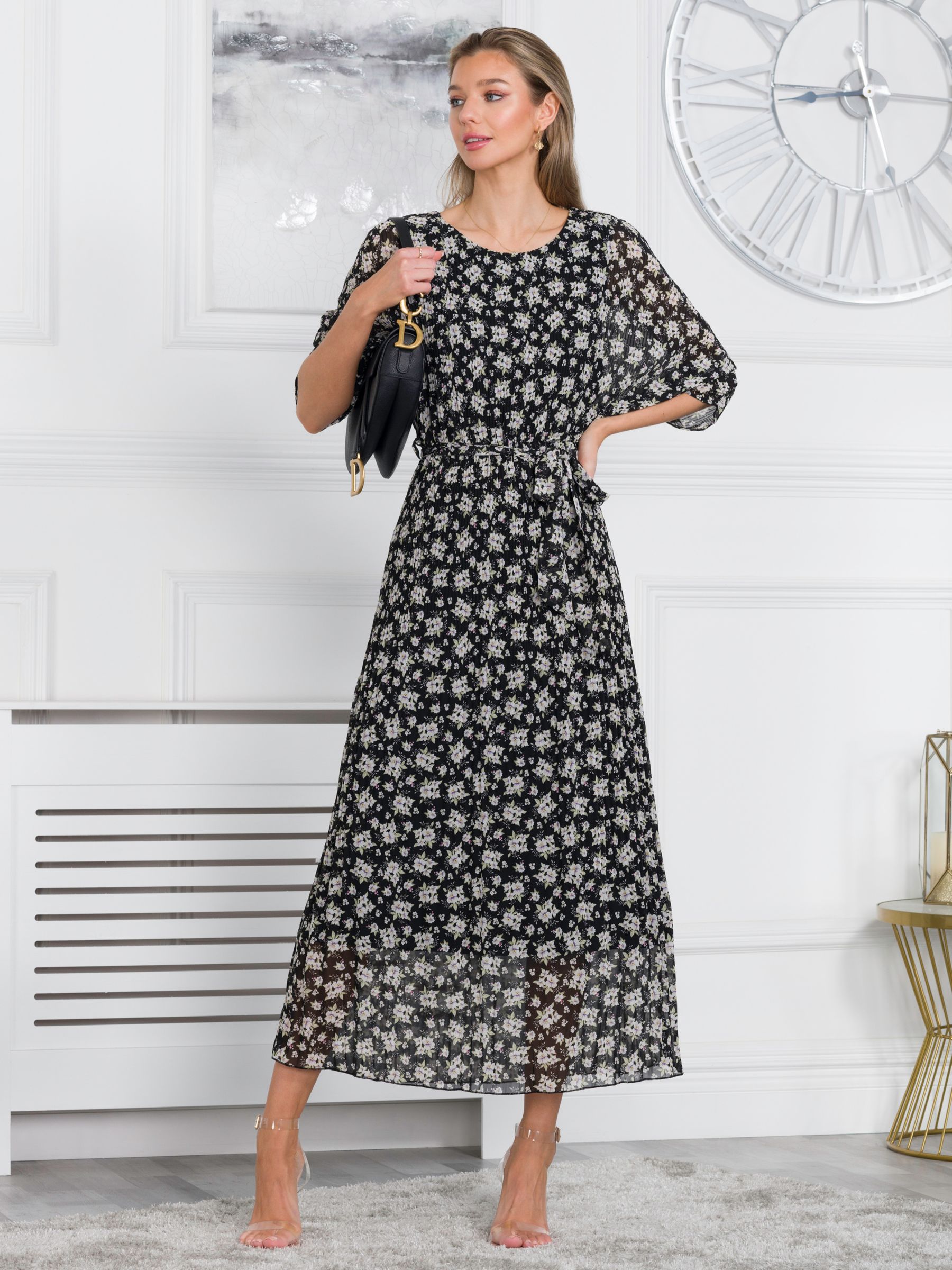 Buy Jolie Moi Floral Chiffon Dress, Black Online at johnlewis.com