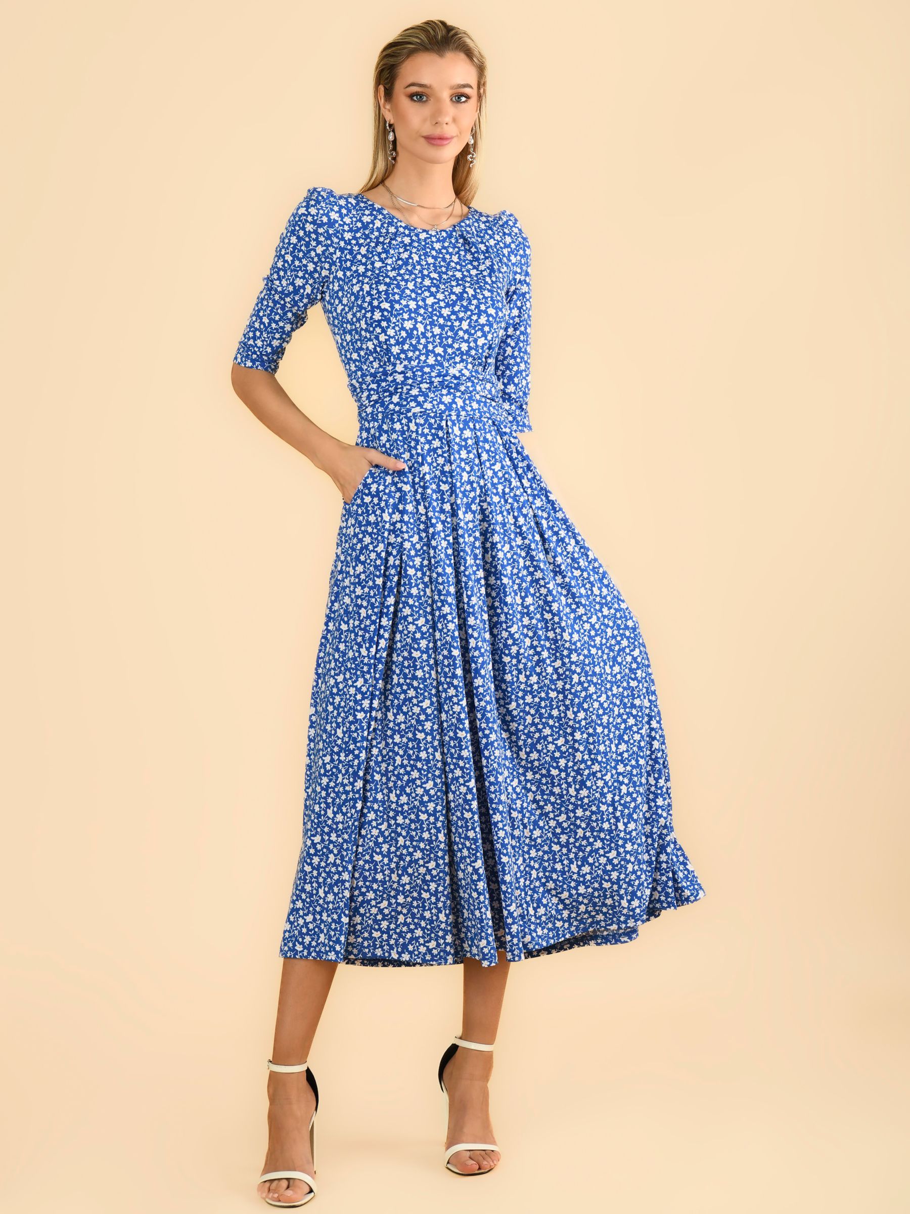 Jolie Moi Kimber Floral Midi Dress, Blue Floral at John Lewis & Partners