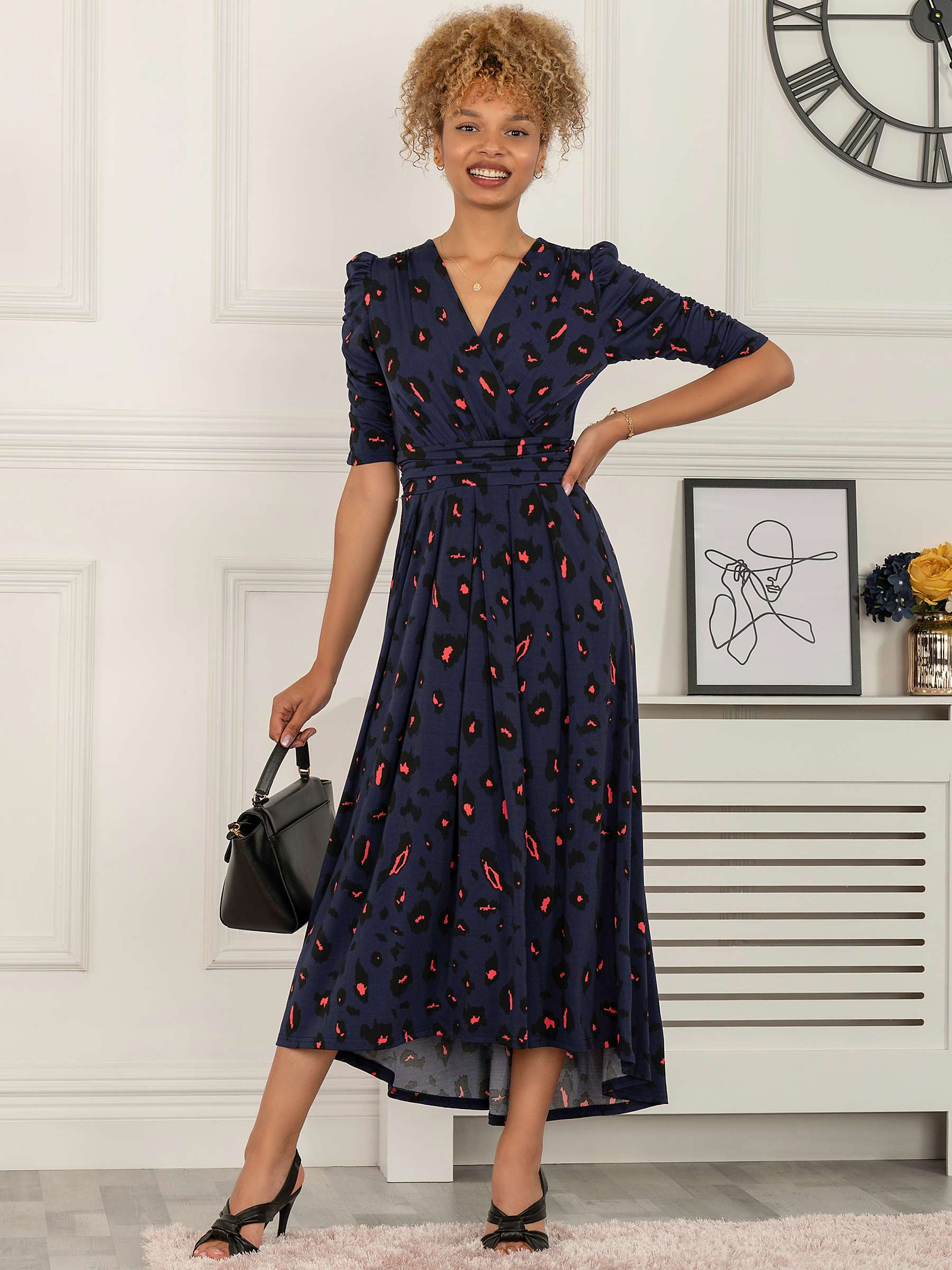 Buy Jolie Moi Maanasi Ruched Sleeve Jersey Maxi Dress, Navy Animal Online at johnlewis.com