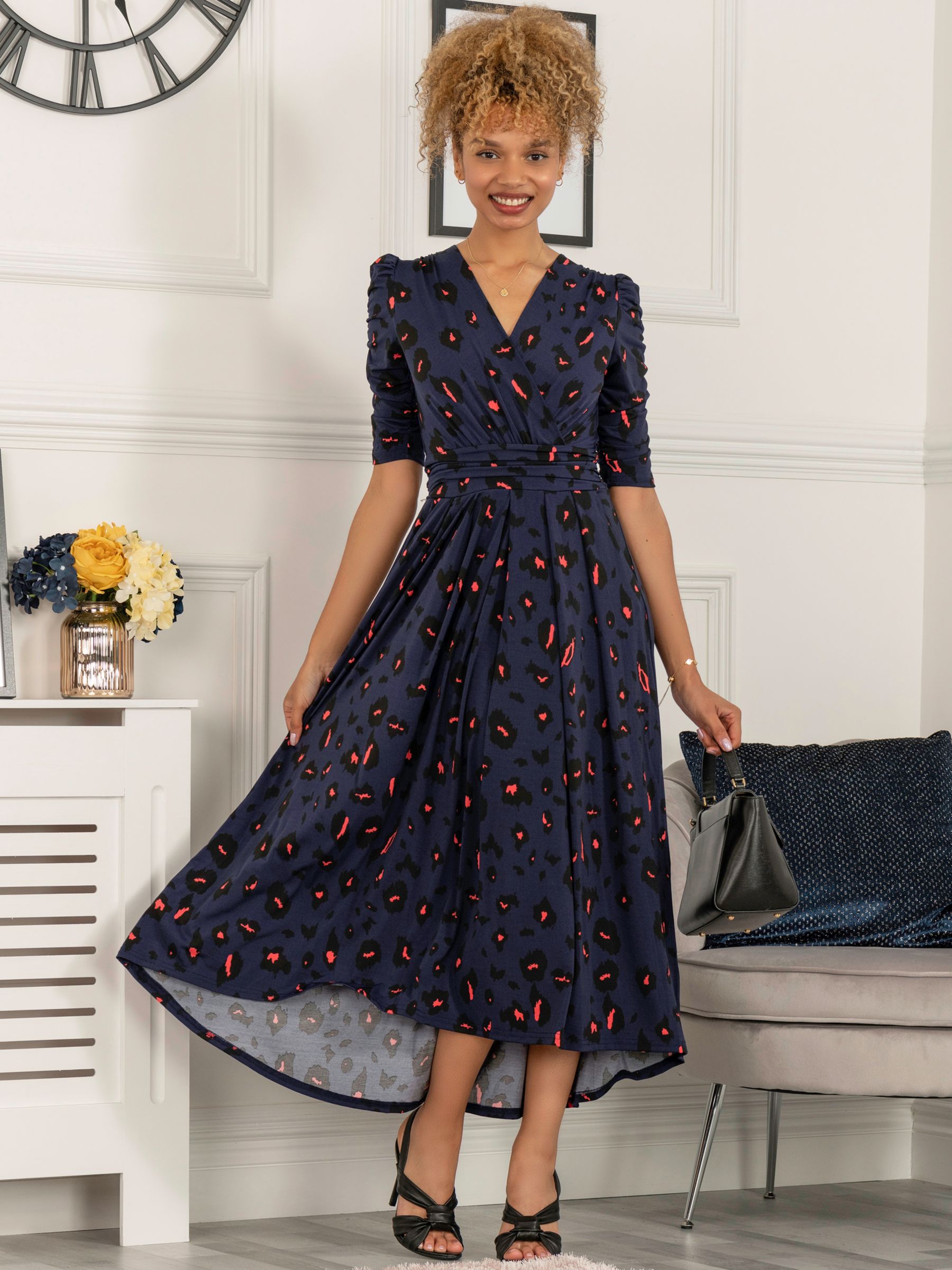 Buy Jolie Moi Maanasi Ruched Sleeve Jersey Maxi Dress, Navy Animal Online at johnlewis.com