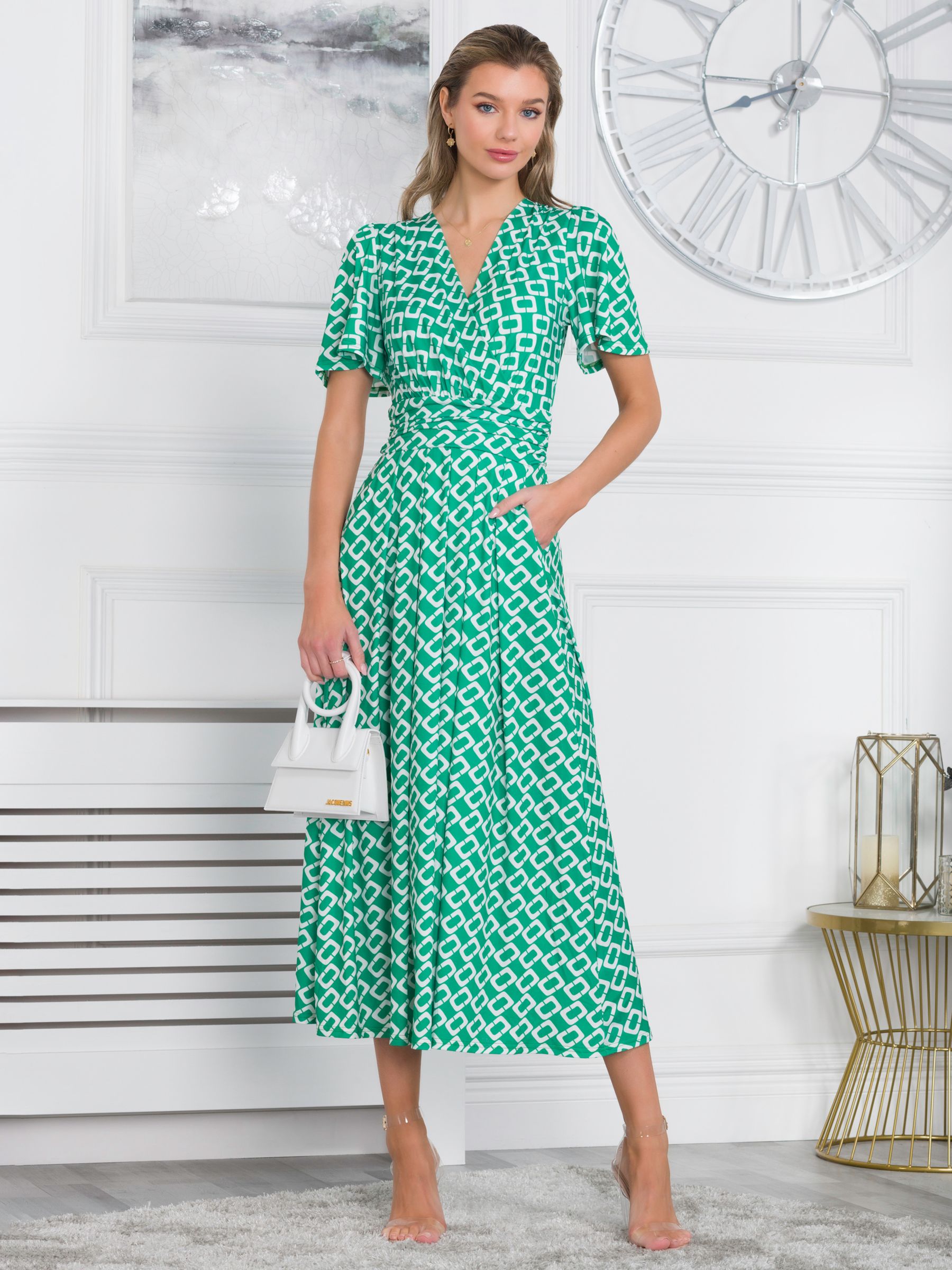 Jolie Moi Halley Geometric Jersey Maxi Dress, Green