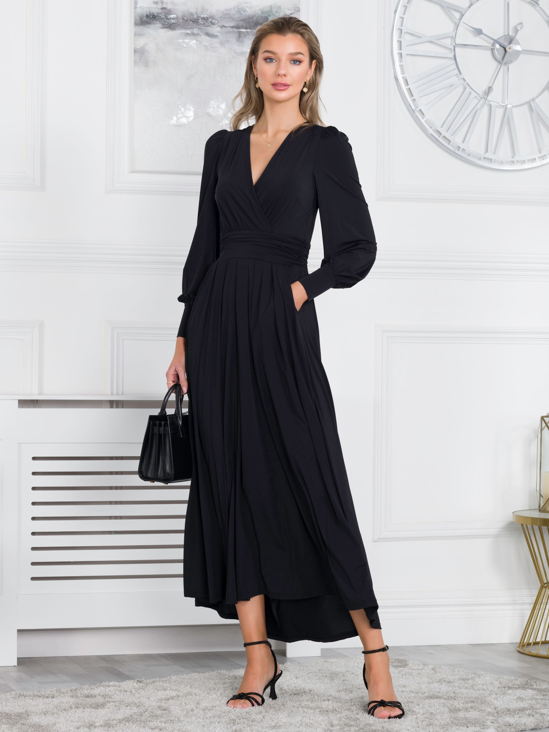 Jolie Moi Rachelle Wrap Neckline Maxi Dress, Black at John Lewis & Partners