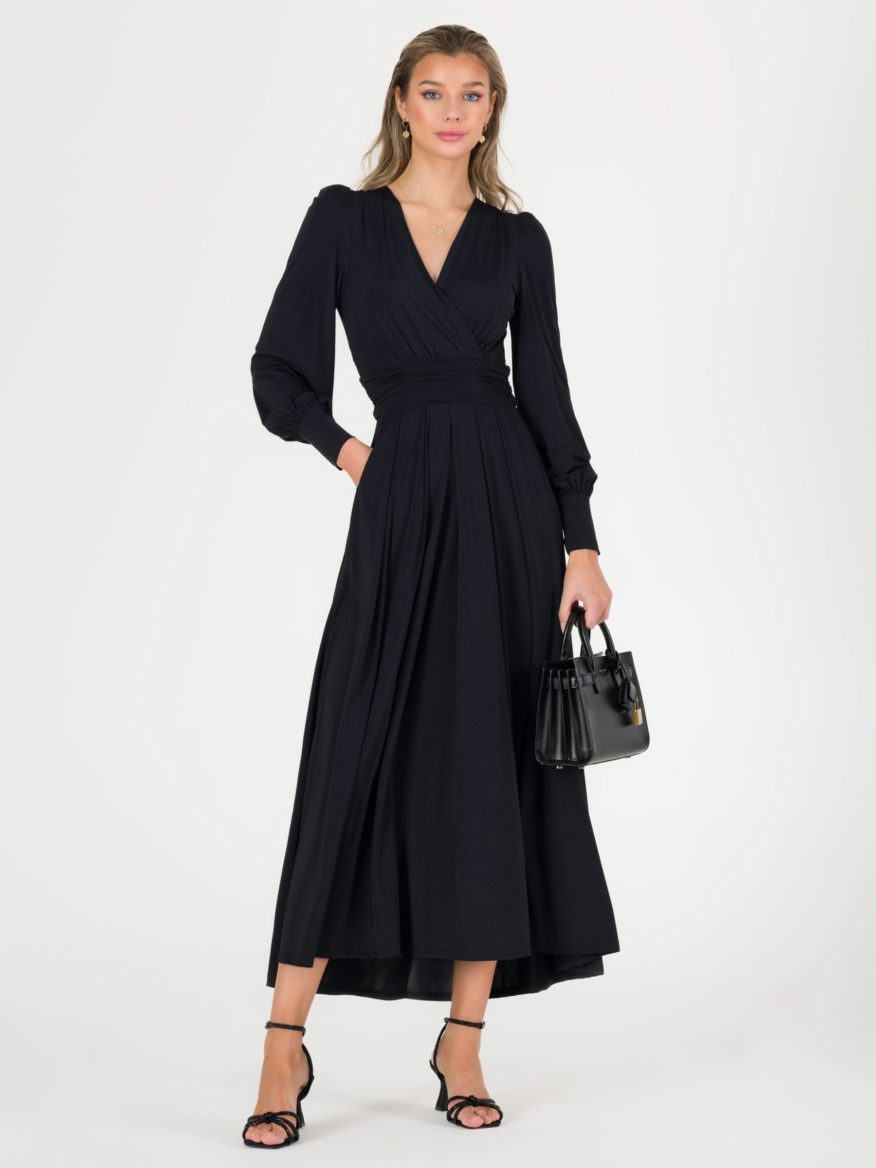 Jolie Moi Rachelle Wrap Neckline Maxi Dress, Black at John Lewis & Partners