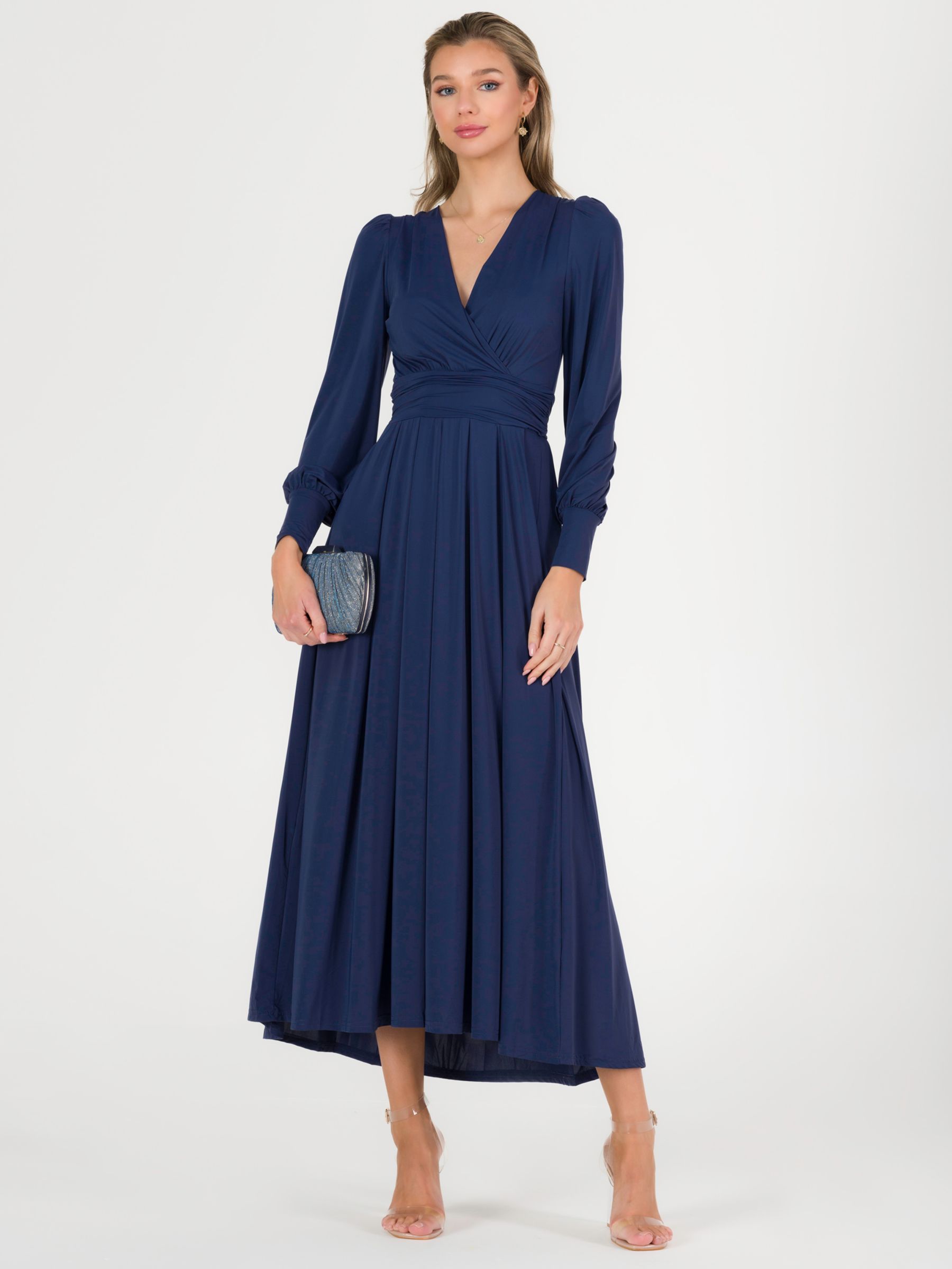Jolie Moi Rachelle Wrap Neckline Maxi Dress, Navy at John Lewis & Partners