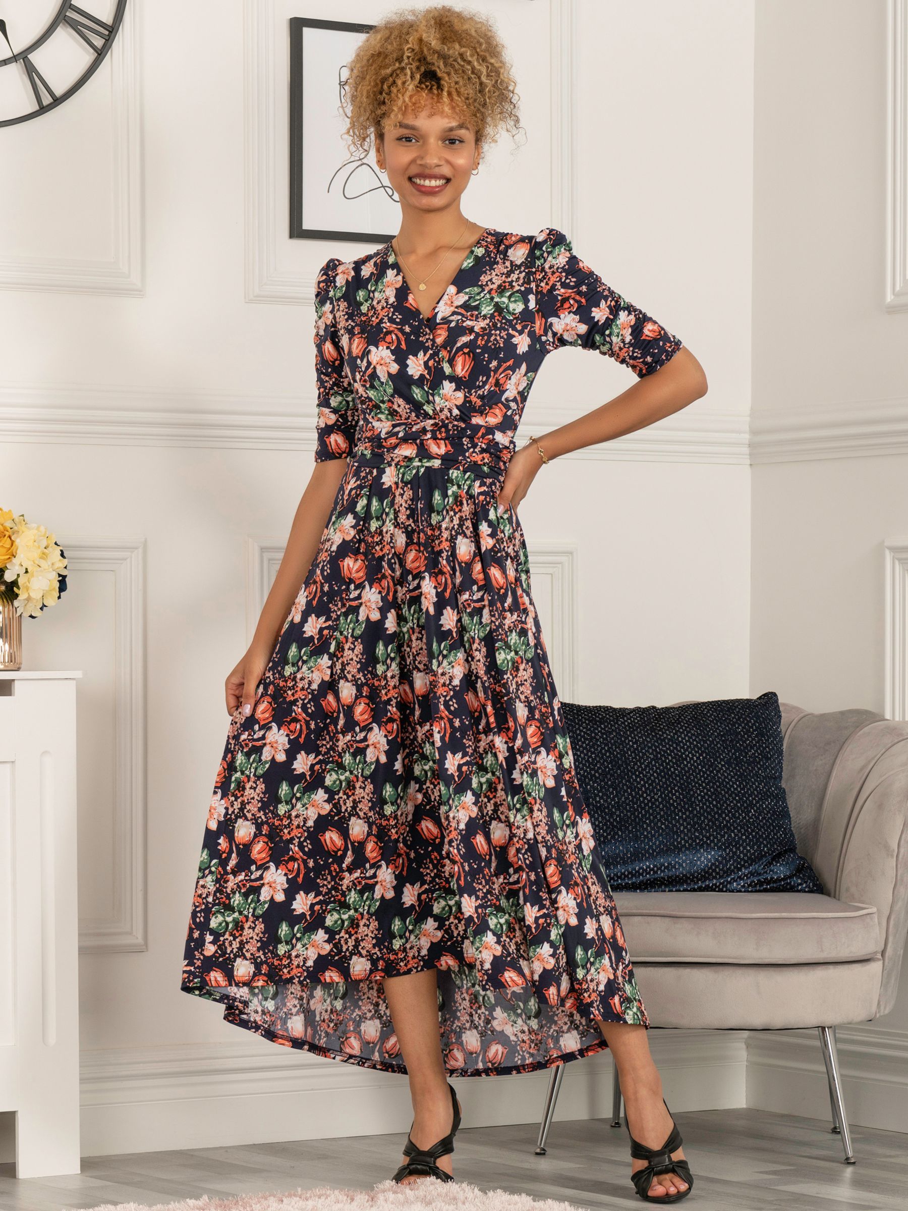 Jolie Moi Chailee Floral Mesh Midi Dress, Dusty Pink at John Lewis &  Partners