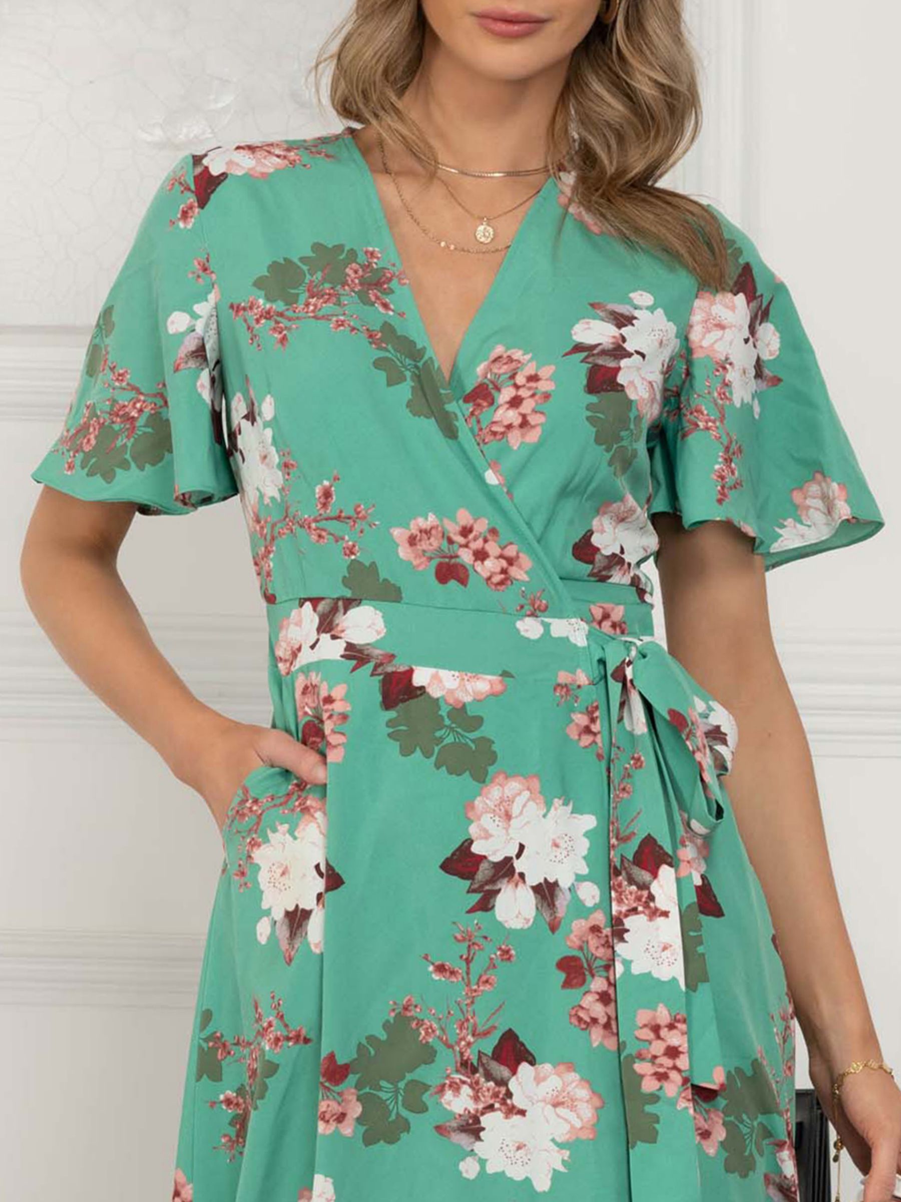 Jolie Moi Wylla Wrap Midi Dress, Green Floral, 8