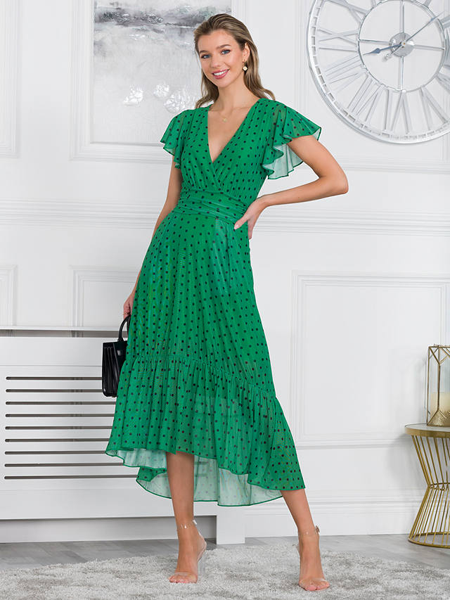 Jolie Moi Leena Tiered Dipped Hem Midi Dress, Green
