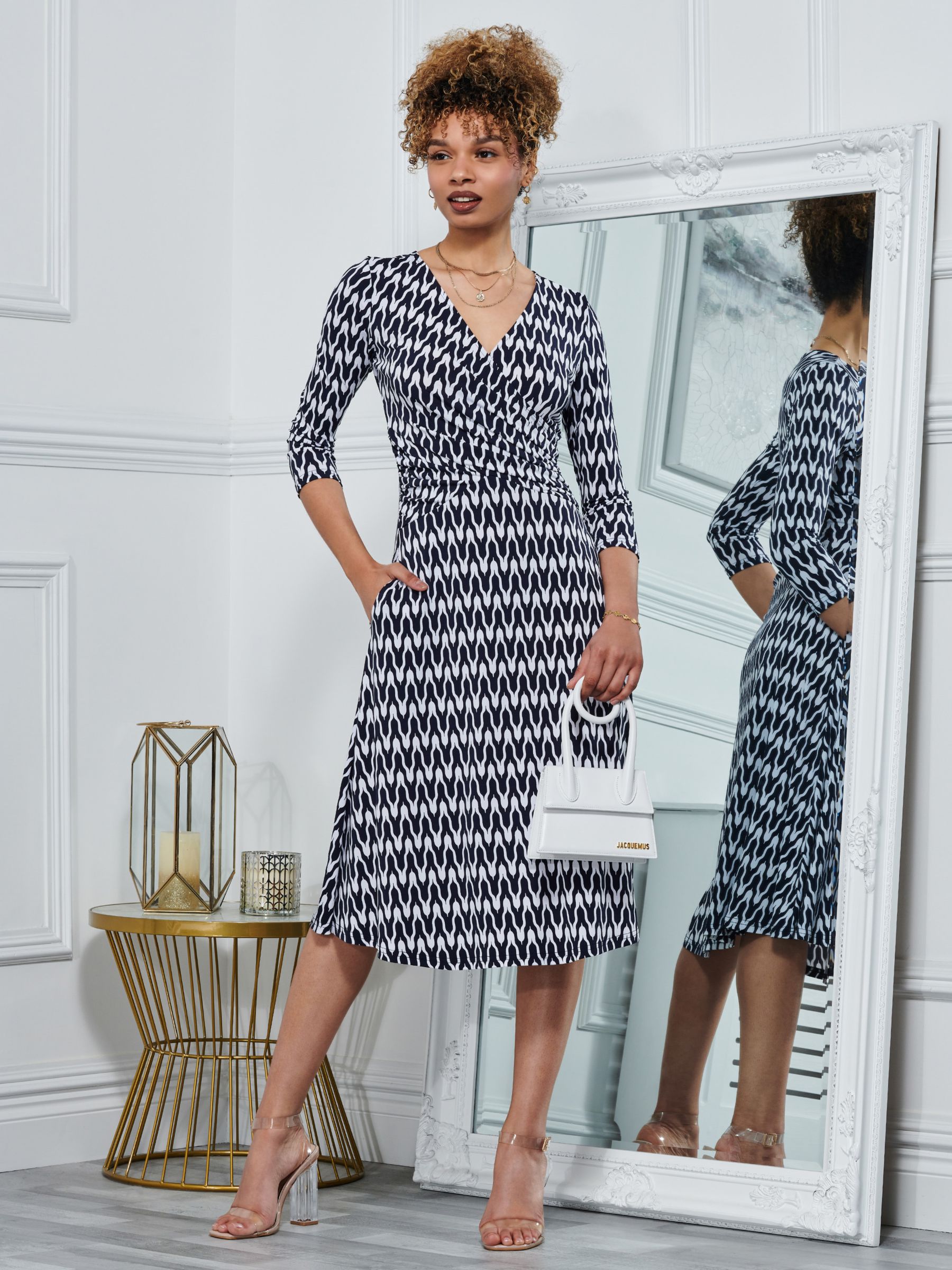 Buy Jolie Moi Odilia Knee Length Dress, Navy Geometric Online at johnlewis.com