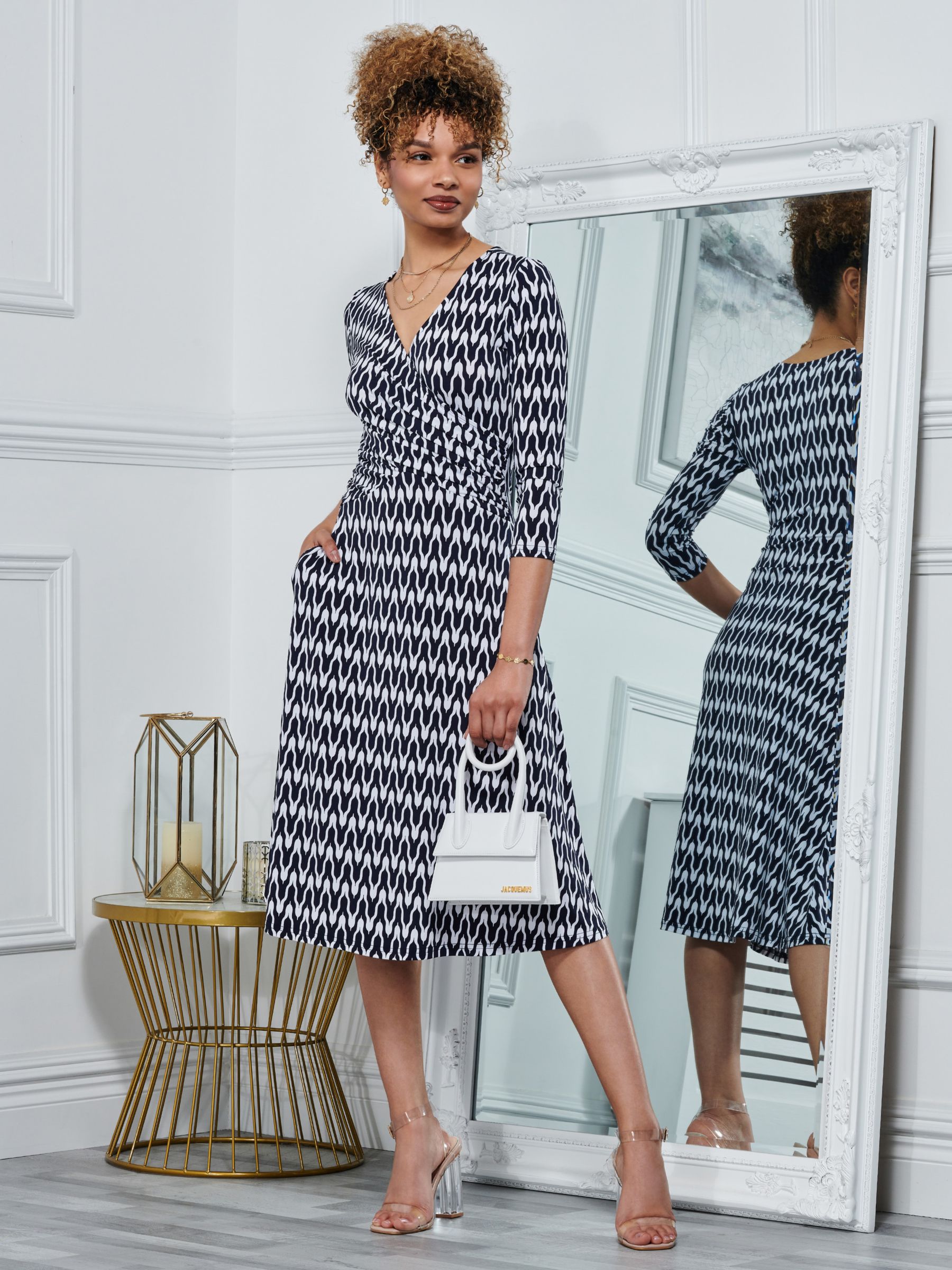 Buy Jolie Moi Odilia Knee Length Dress, Navy Geometric Online at johnlewis.com