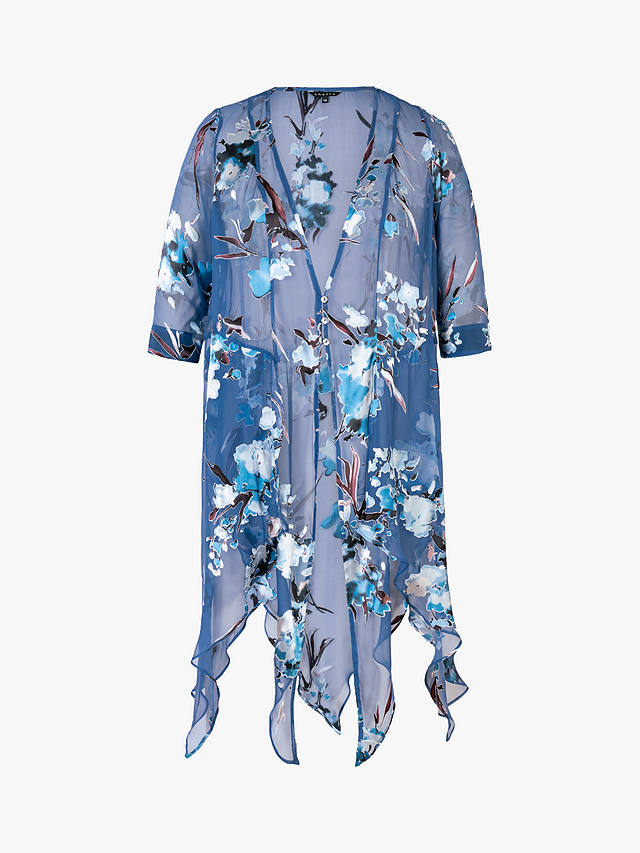 chesca Pixie Floral Silk Blend Chiffon Coat, Bluebird/Multi