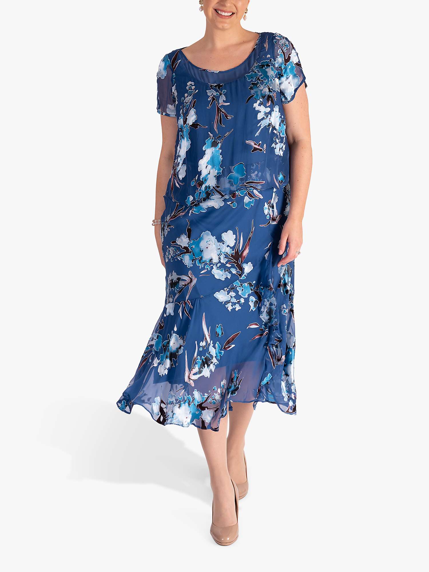 Buy chesca Floral Silk Blend Chiffon Midi Dress, Bluebird/Multi Online at johnlewis.com