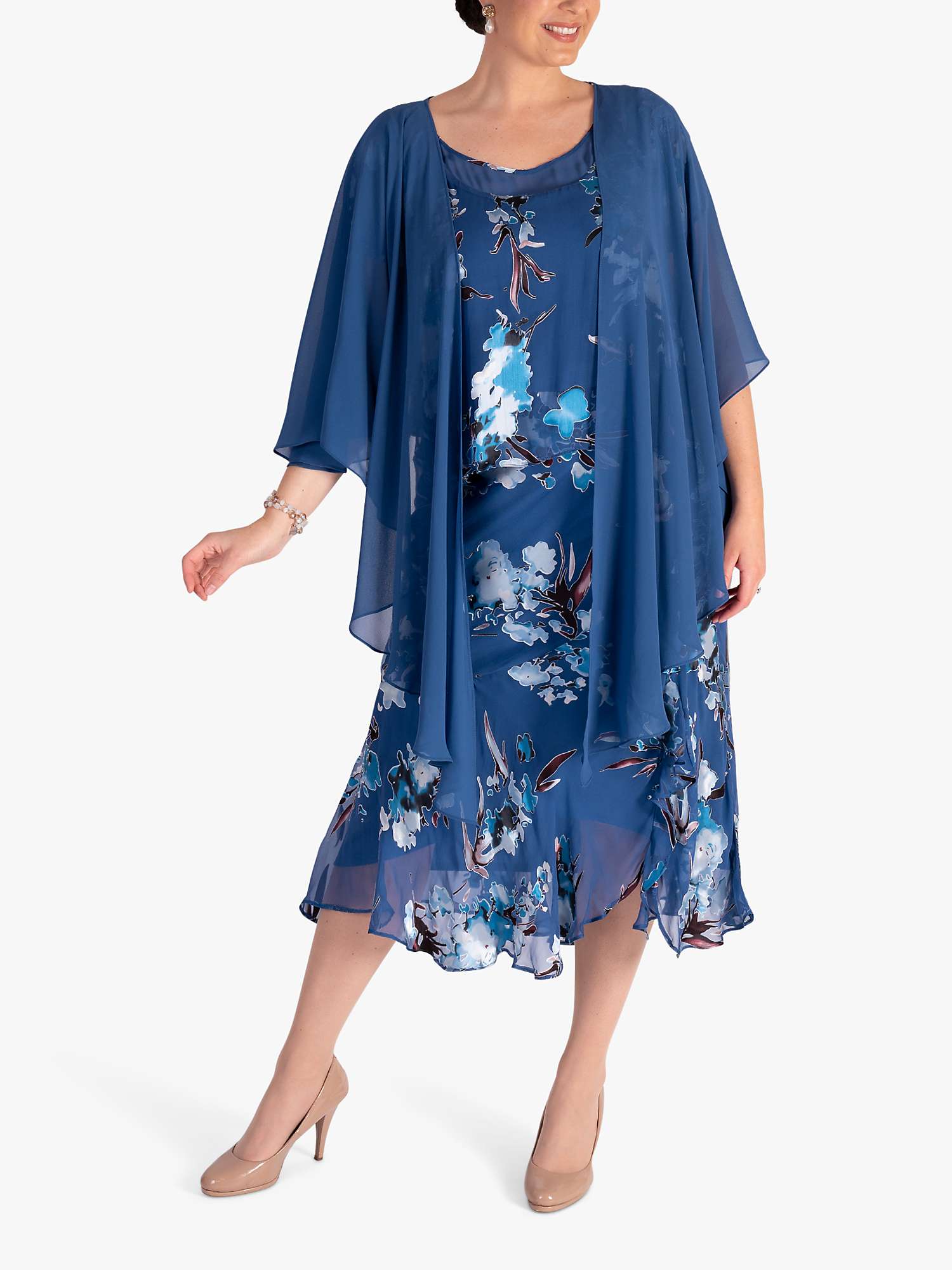 Buy chesca Floral Silk Blend Chiffon Midi Dress, Bluebird/Multi Online at johnlewis.com