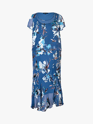 chesca Floral Silk Blend Chiffon Midi Dress, Bluebird/Multi
