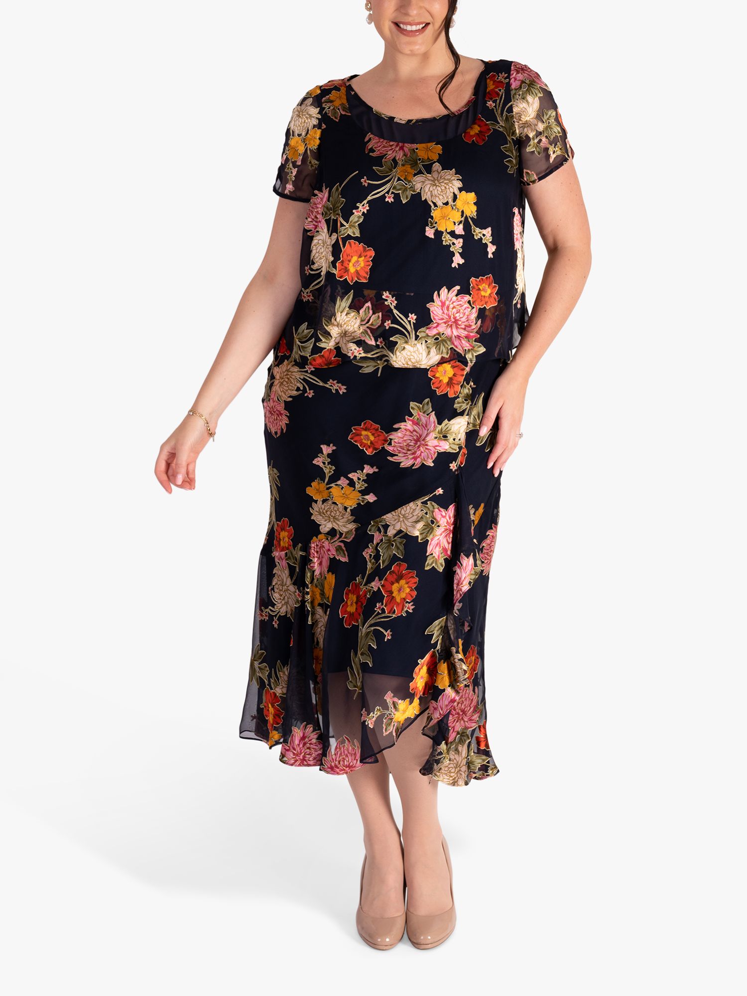 Chesca Chrysanthemum Dress, Navy/Multi