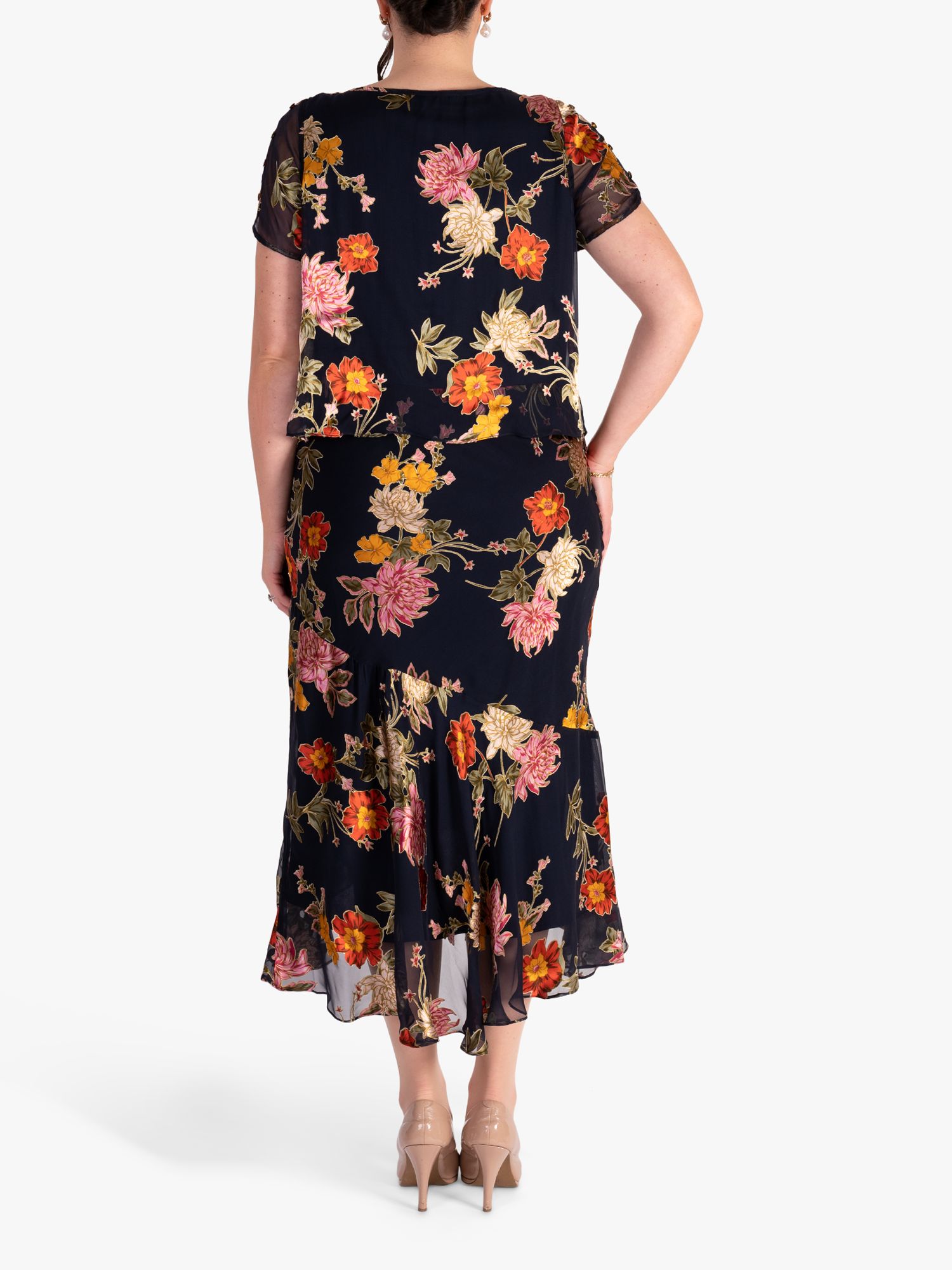chesca Chrysanthemum Dress, Navy/Multi, 16