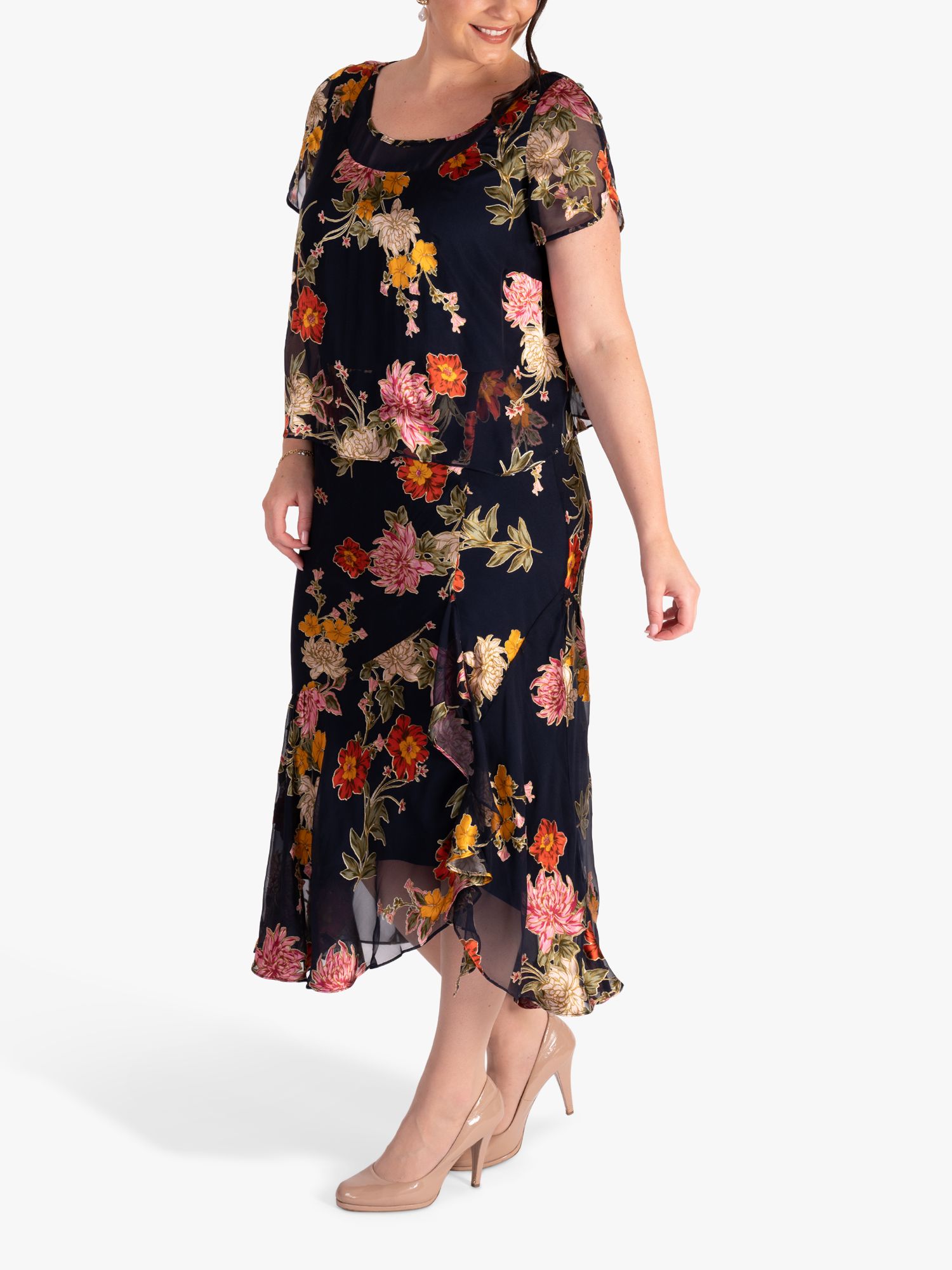 chesca Chrysanthemum Dress, Navy/Multi, 16