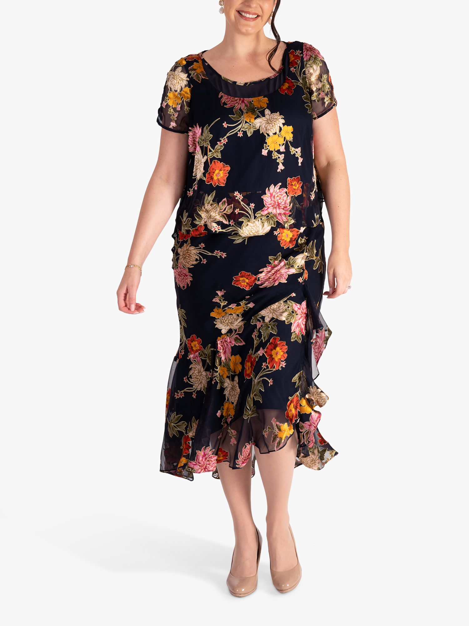 chesca Chrysanthemum Dress, Navy/Multi at John Lewis & Partners