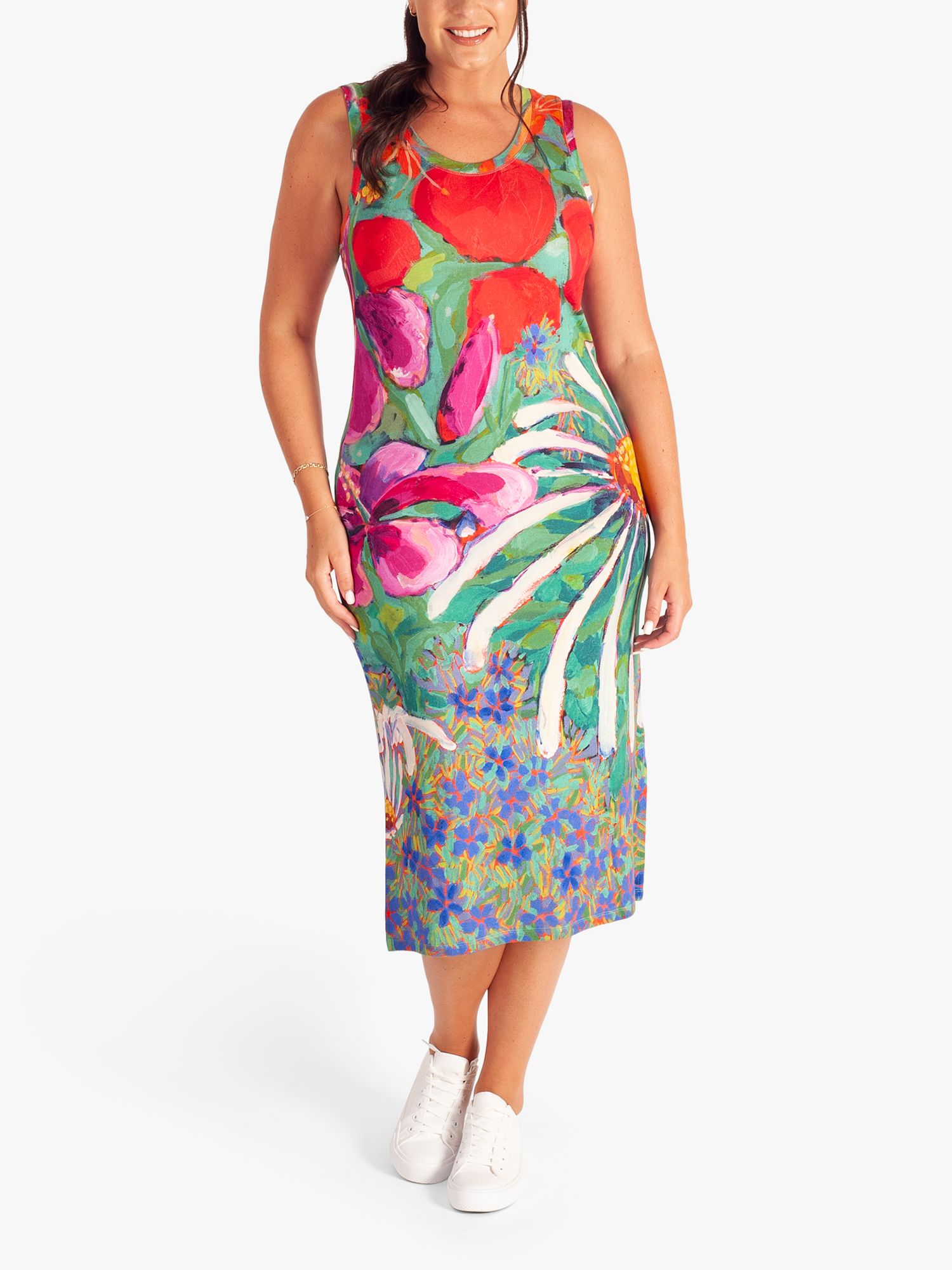 chesca Curve Tropical Print Midi Dress, Multi, 14