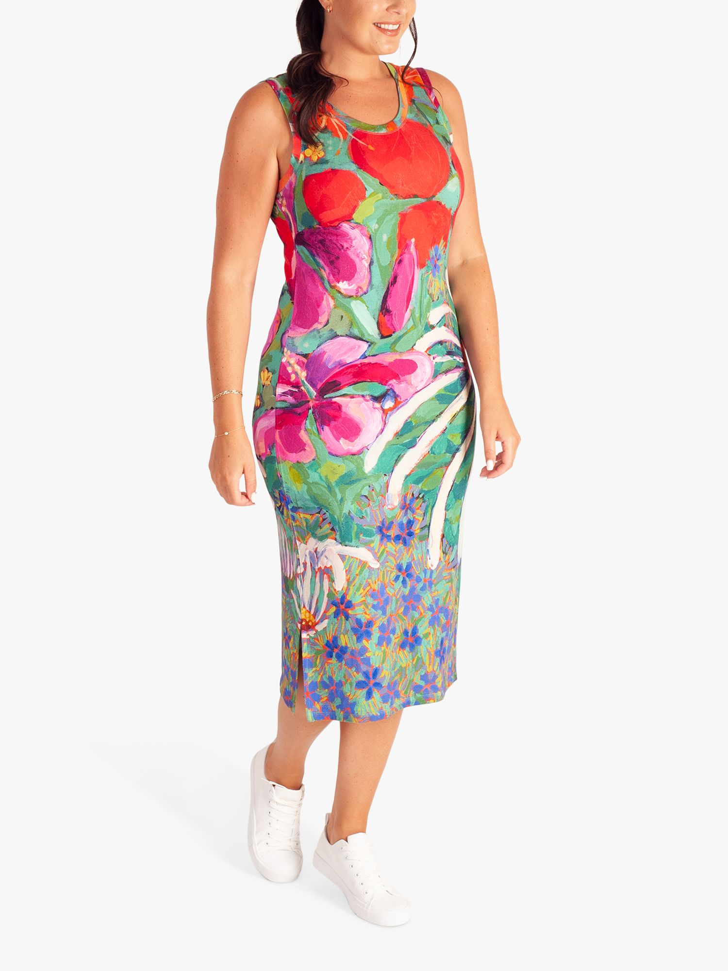 chesca Curve Tropical Print Midi Dress, Multi, 14