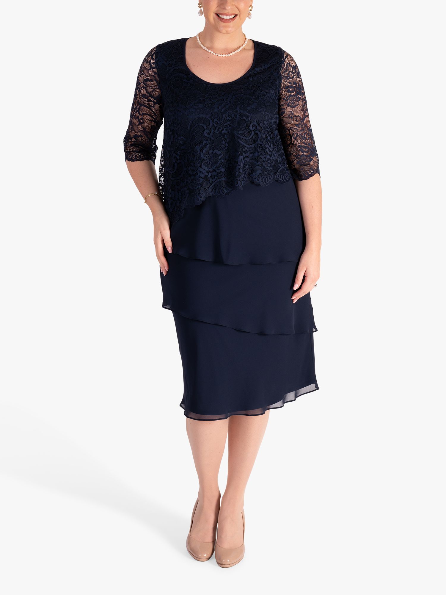 chesca Layered Lace Dress, Navy at John Lewis & Partners