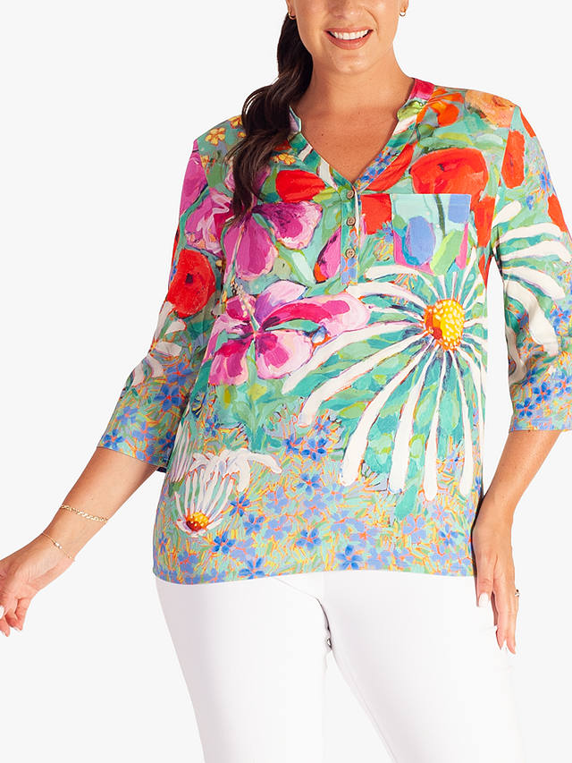 chesca Tropical Print Floral Blouse, Green/Multi