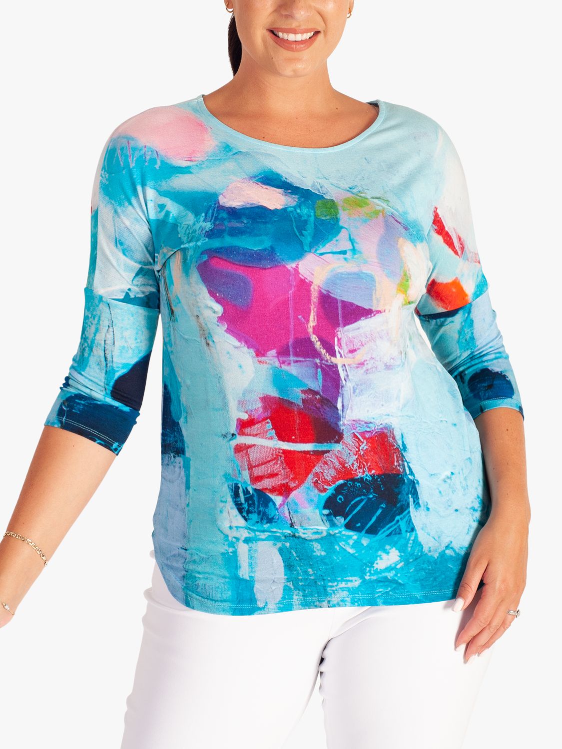 chesca Abstract Print Jersey Top, Turquoise/Multi at John Lewis & Partners