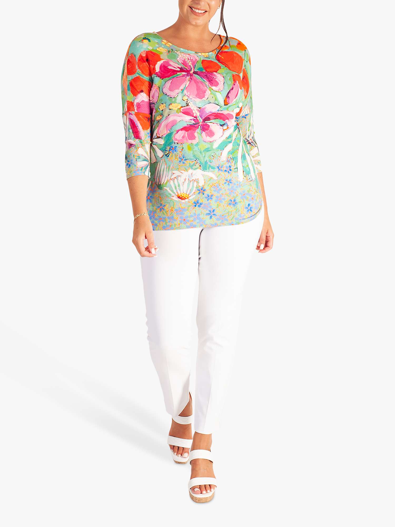 Buy chesca Tropical Print Floral Jersey Top, Green/Multi Online at johnlewis.com