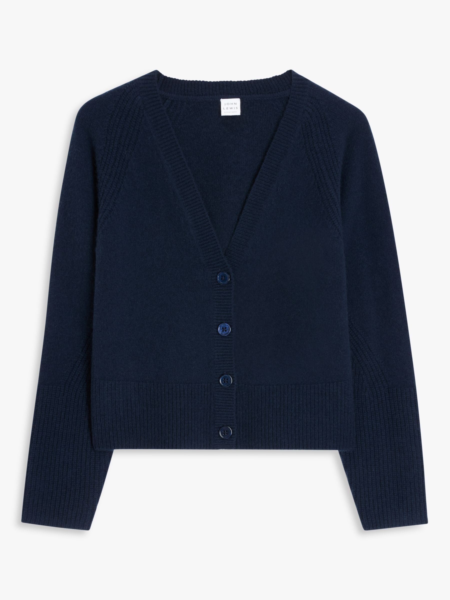 John Lewis Cashmere V-Neck Cardigan, Navy at John Lewis & Partners