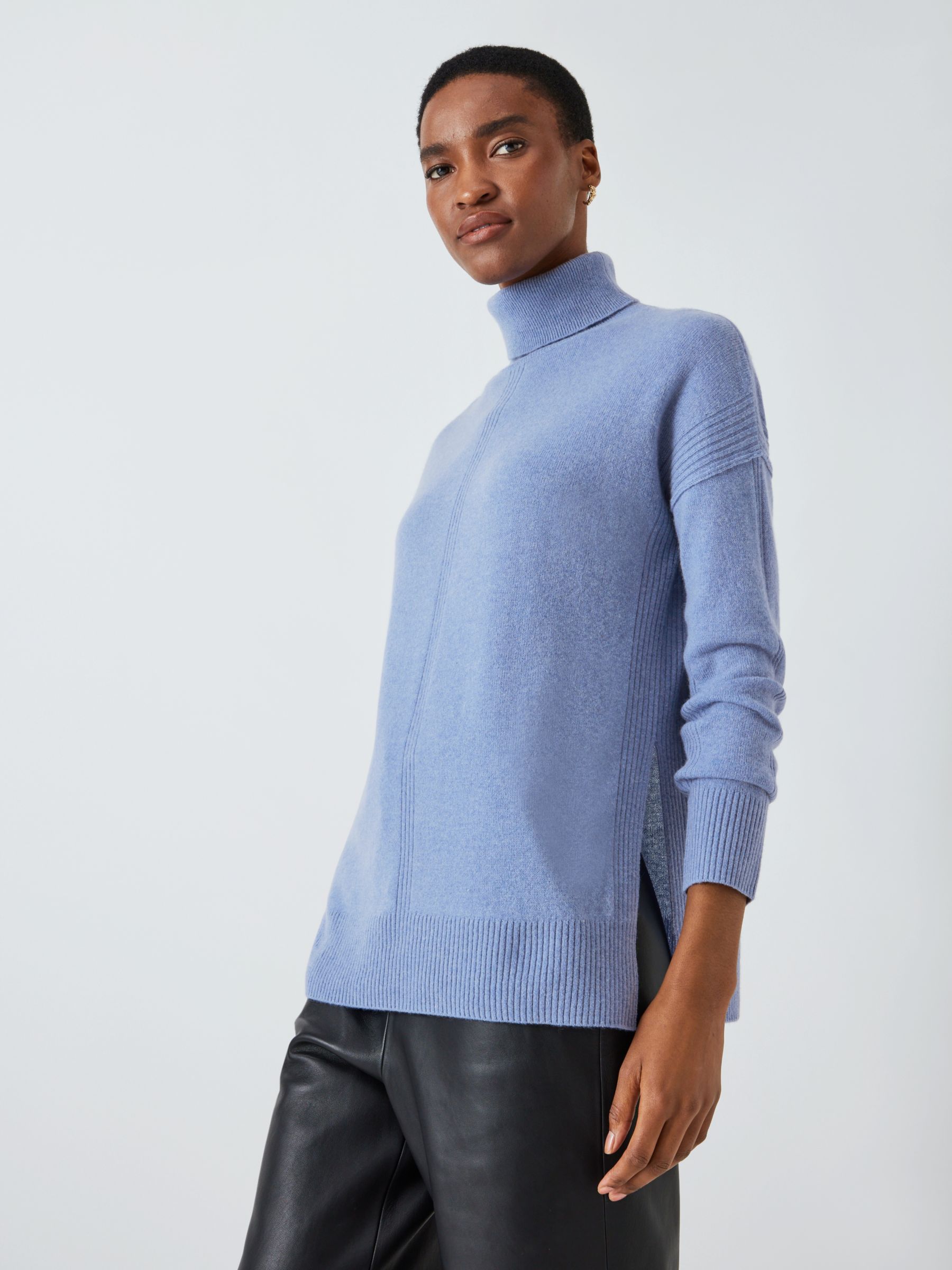 John Lewis Polo Neck Cashmere Sweater, Pale Blue at John Lewis & Partners
