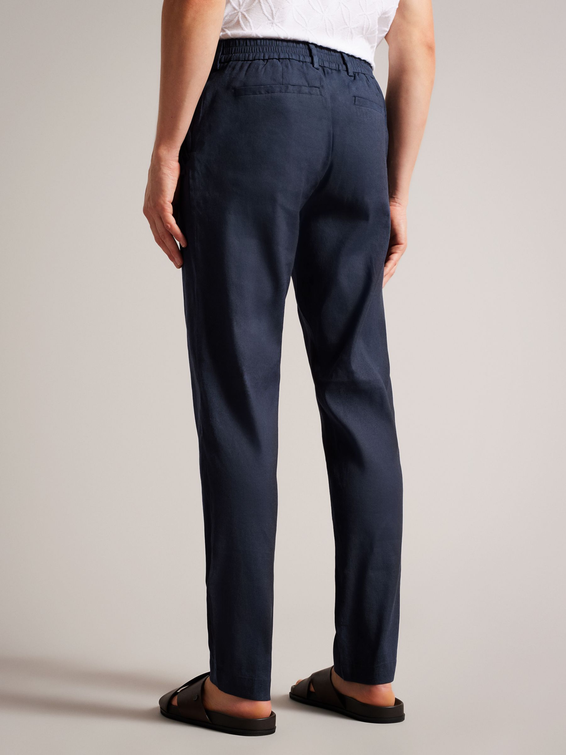 Ted Baker Linen Blend Half Elasticated Trousers, Navy at John Lewis ...