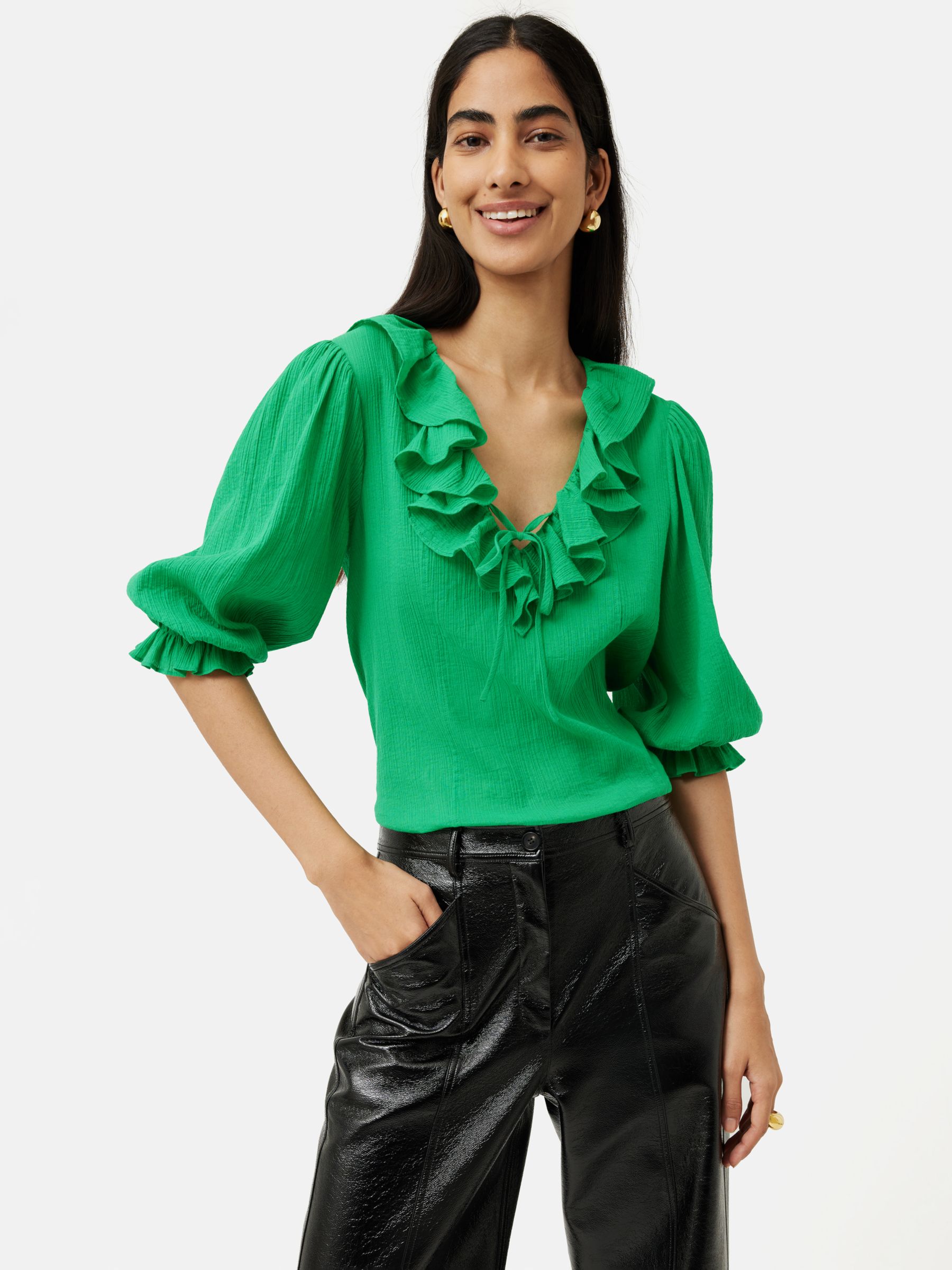 Abe Recollection Ud Jigsaw Crinkle Ruffle Top, Green, 6