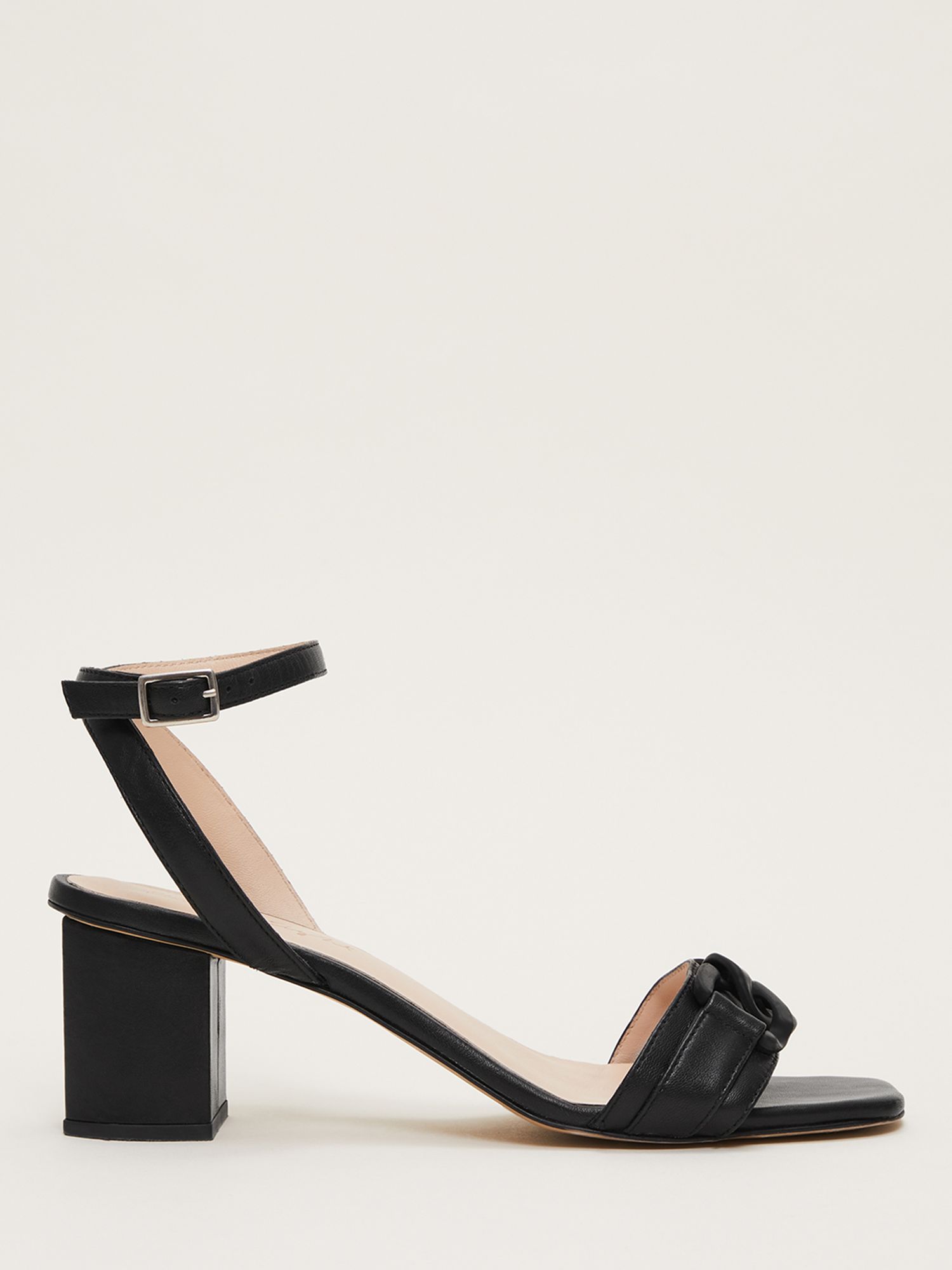 Buy Phase Eight Leather Chain Trime Block Heel Sandals, Black Online at johnlewis.com