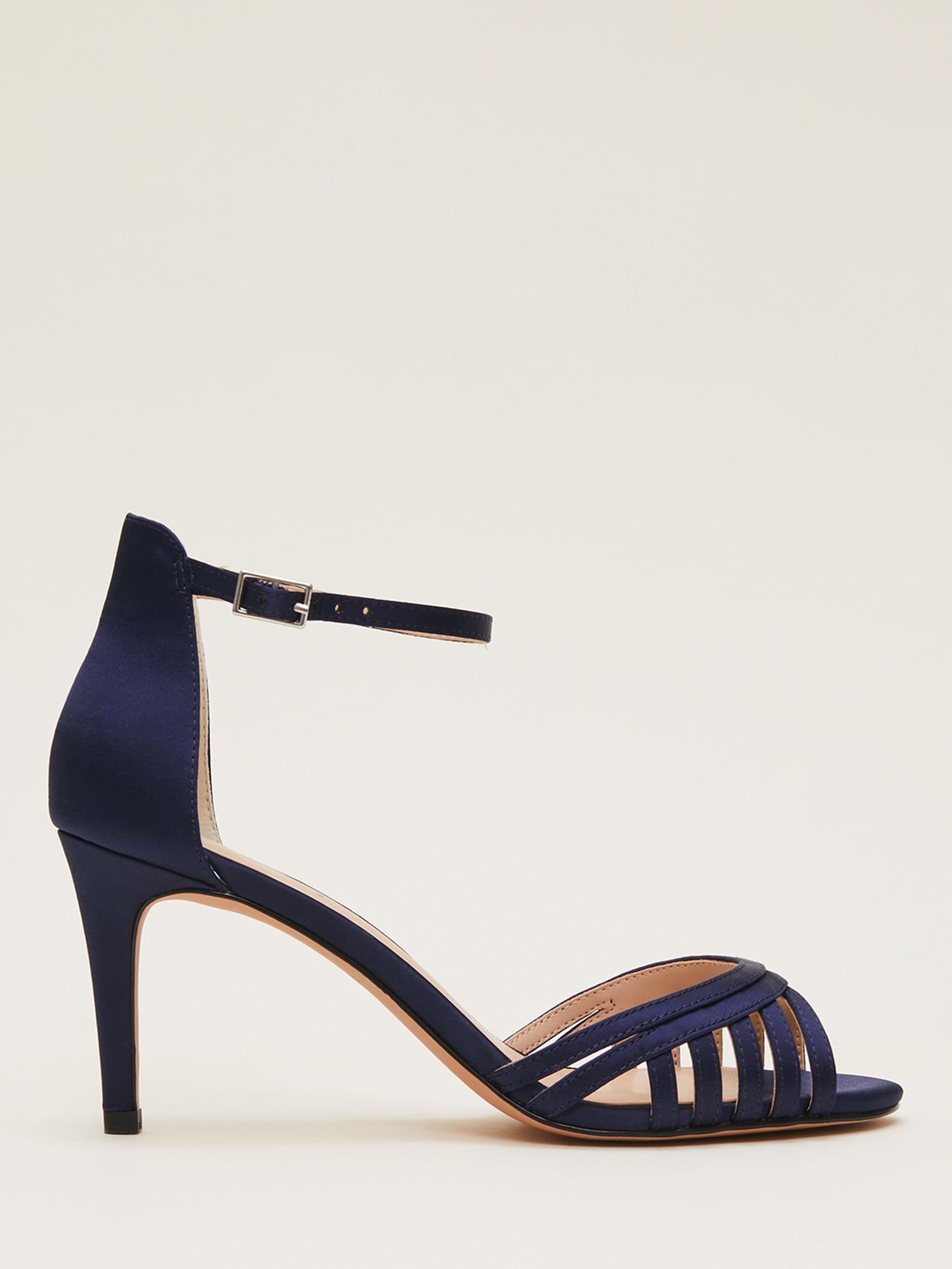 Phase Eight Satin Strappy Heeled Sandals, French Navy at John Lewis ...