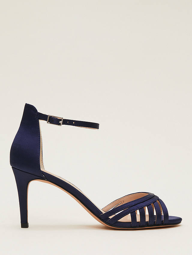 Phase Eight Satin Strappy Heeled Sandals, French Navy