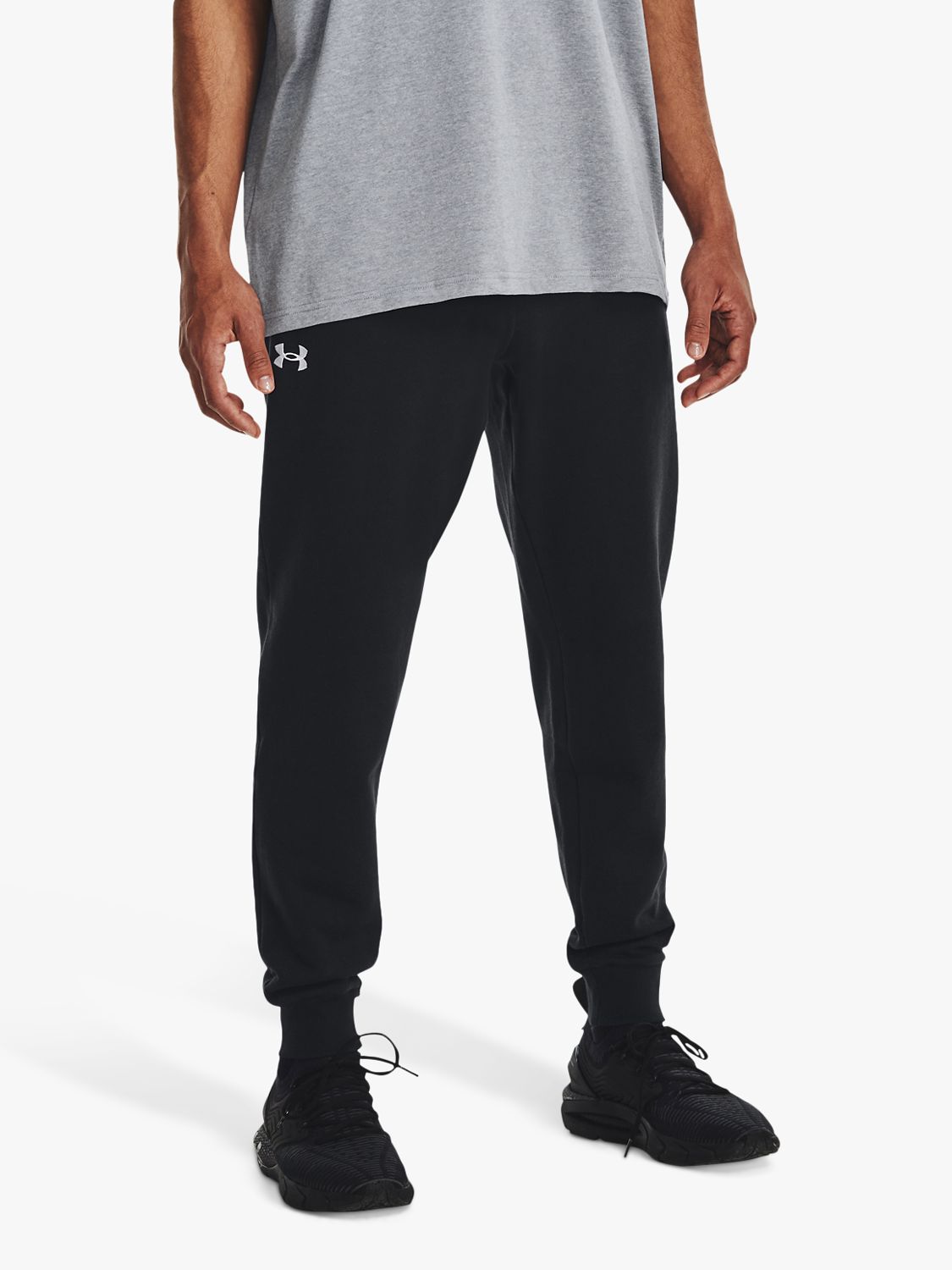 Under Armour Rival Fleece Joggers, Black/White at John Lewis & Partners