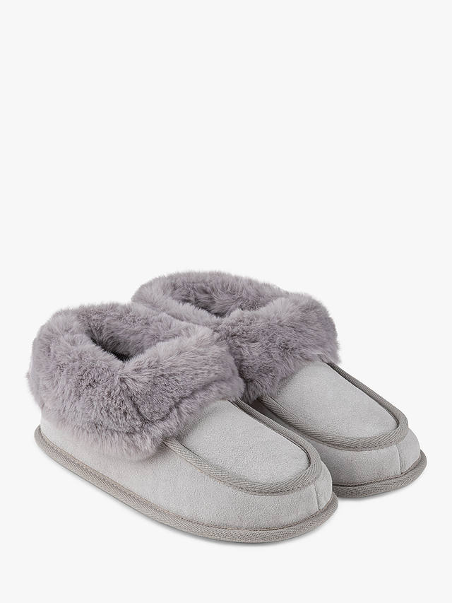 totes Real Suede Moccasin Bootie Slippers, Grey