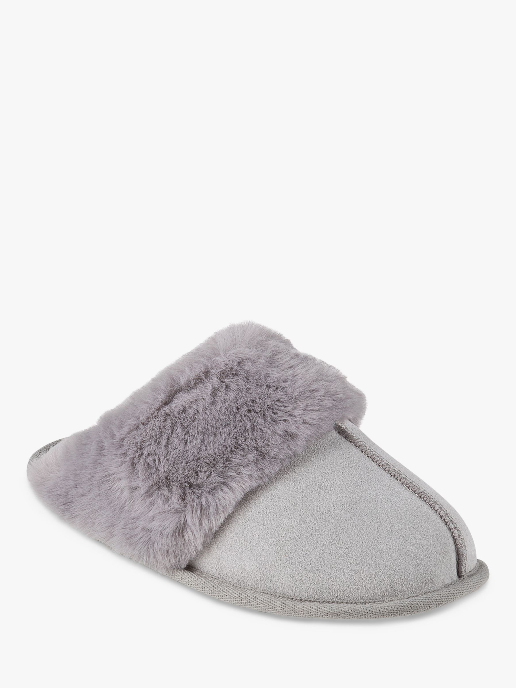 totes Real Suede with Fur Cuff Slippers, Grey at John Lewis & Partners