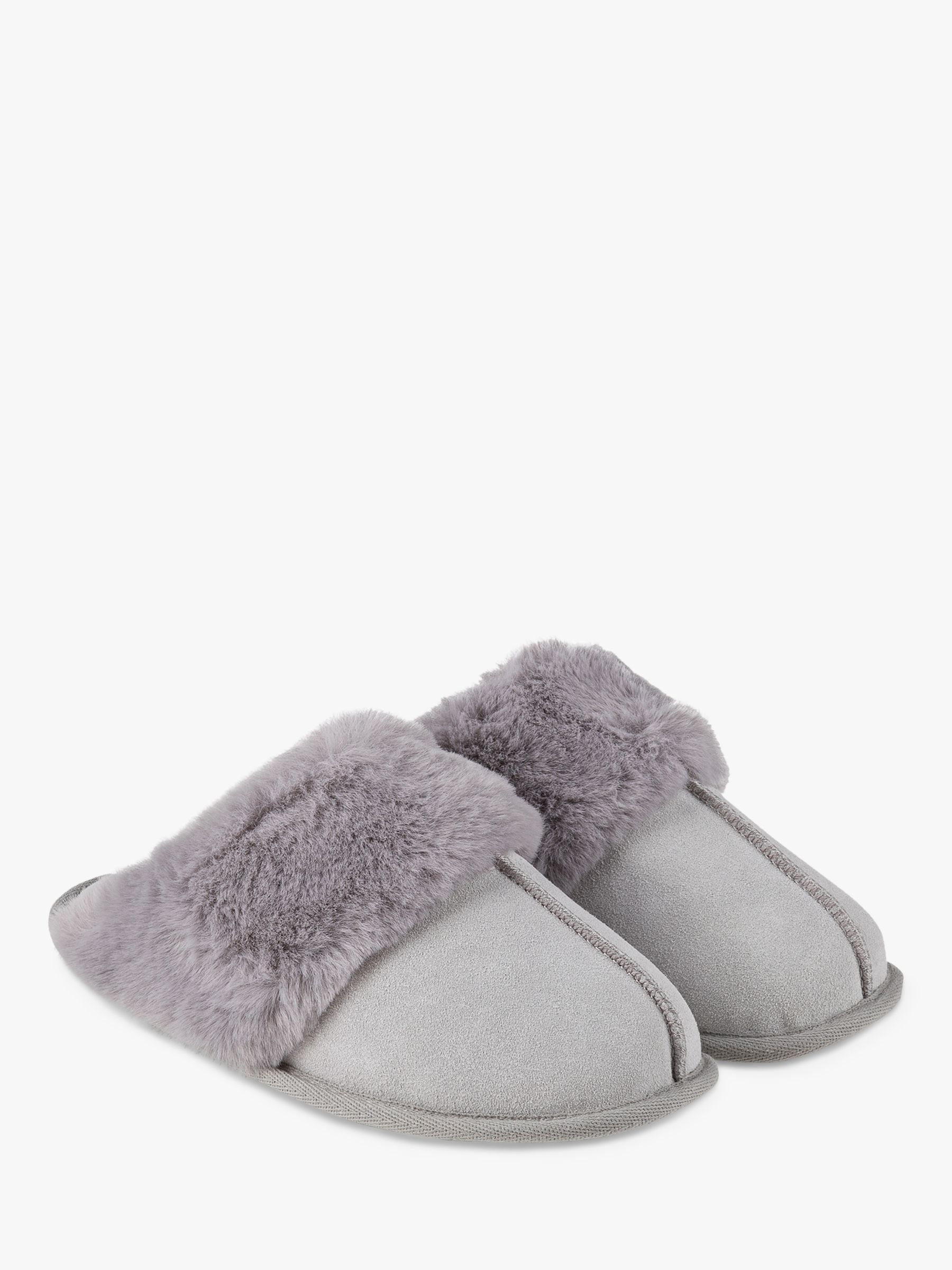 totes Real Suede with Fur Cuff Slippers, Grey at John Lewis & Partners