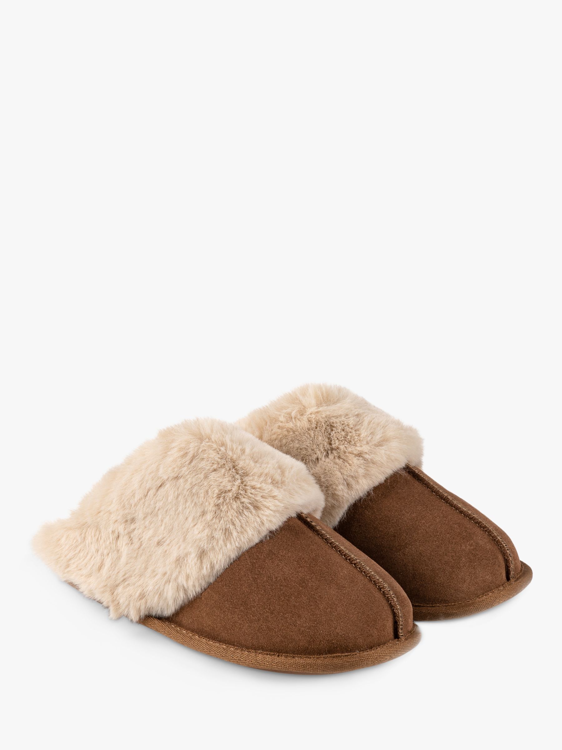 Buy totes Real Suede with Fur Cuff Slippers Online at johnlewis.com