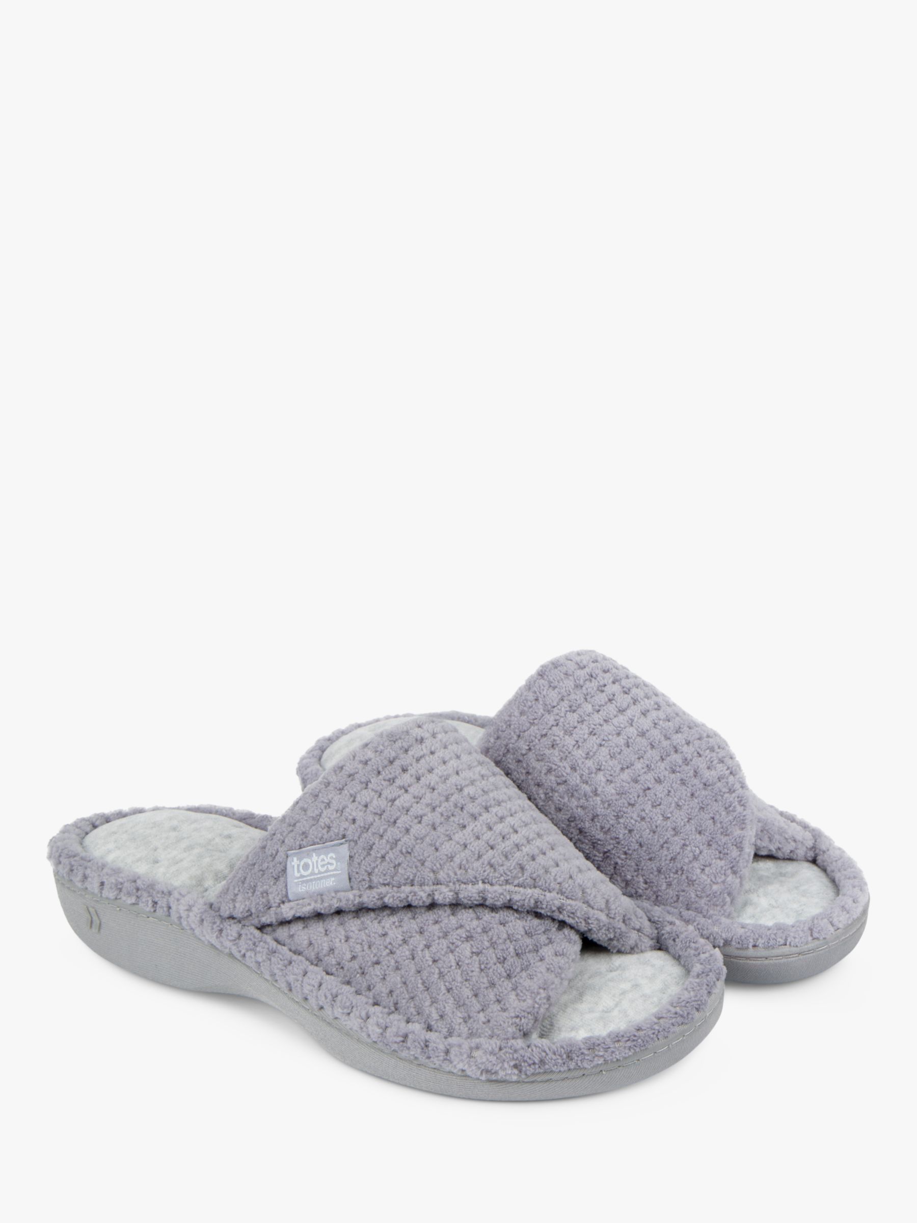 totes Textured Popcorn Turnover Mule Slippers, Pale Grey, 4